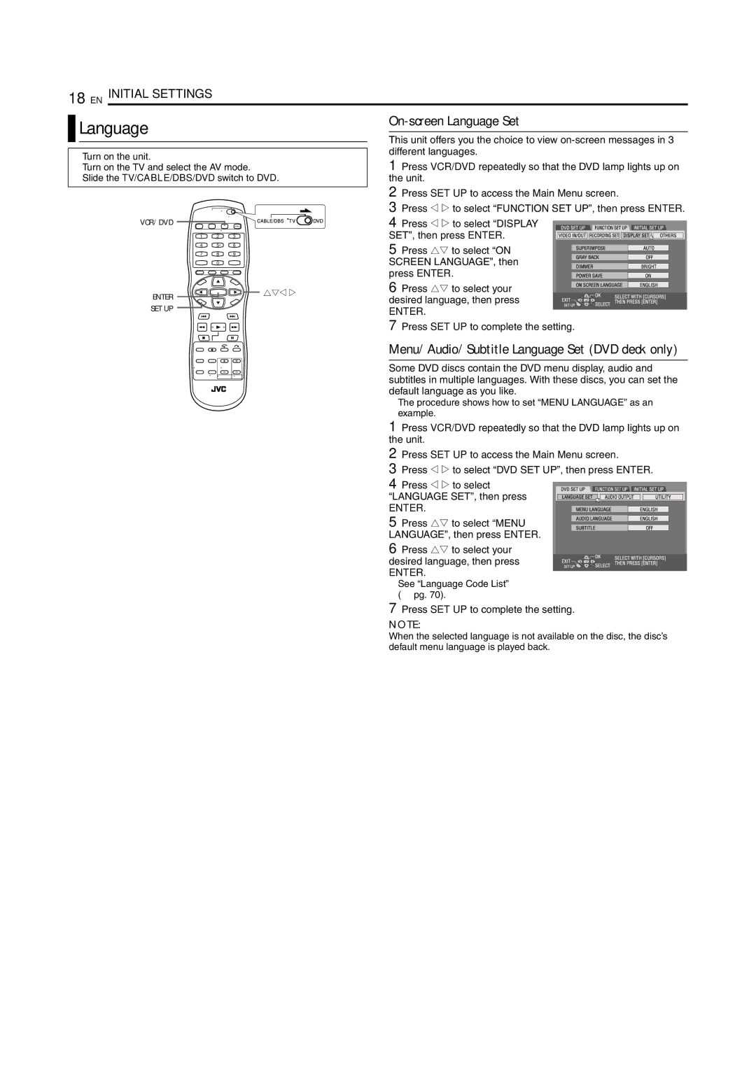 JVC SR-MV45U, SR-MV55U manual On-screen Language Set 