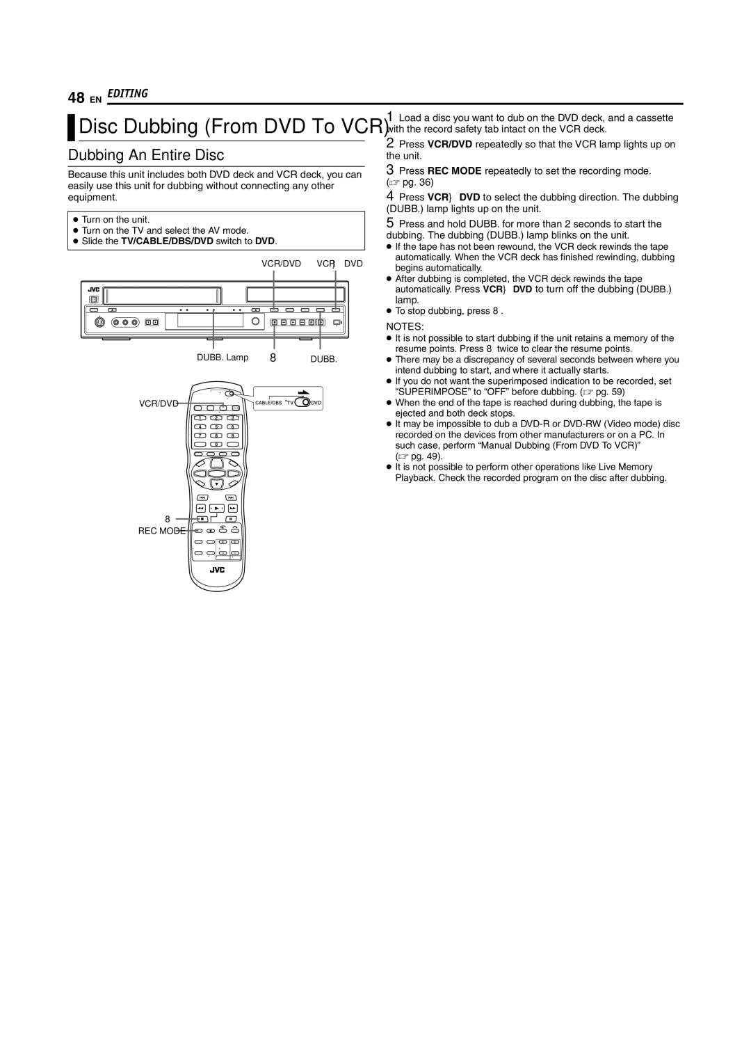 JVC SR-MV45U, SR-MV55U manual Dubbing An Entire Disc 