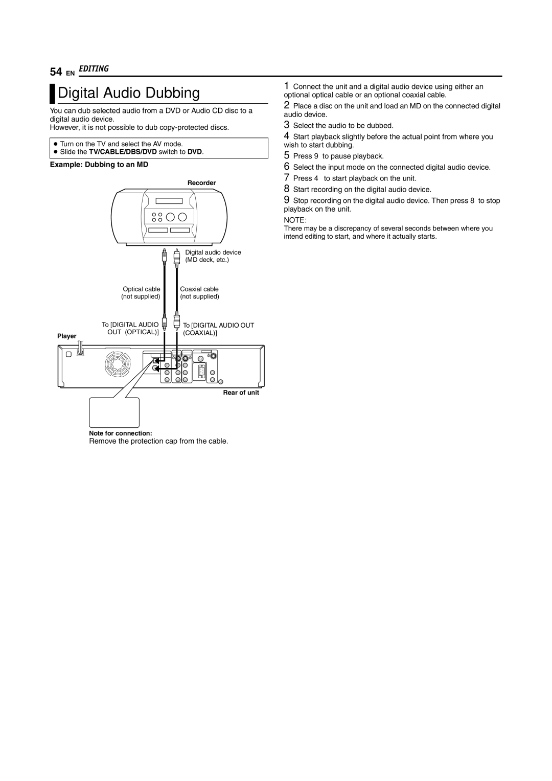 JVC SR-MV45U, SR-MV55U manual Digital Audio Dubbing, Example Dubbing to an MD 