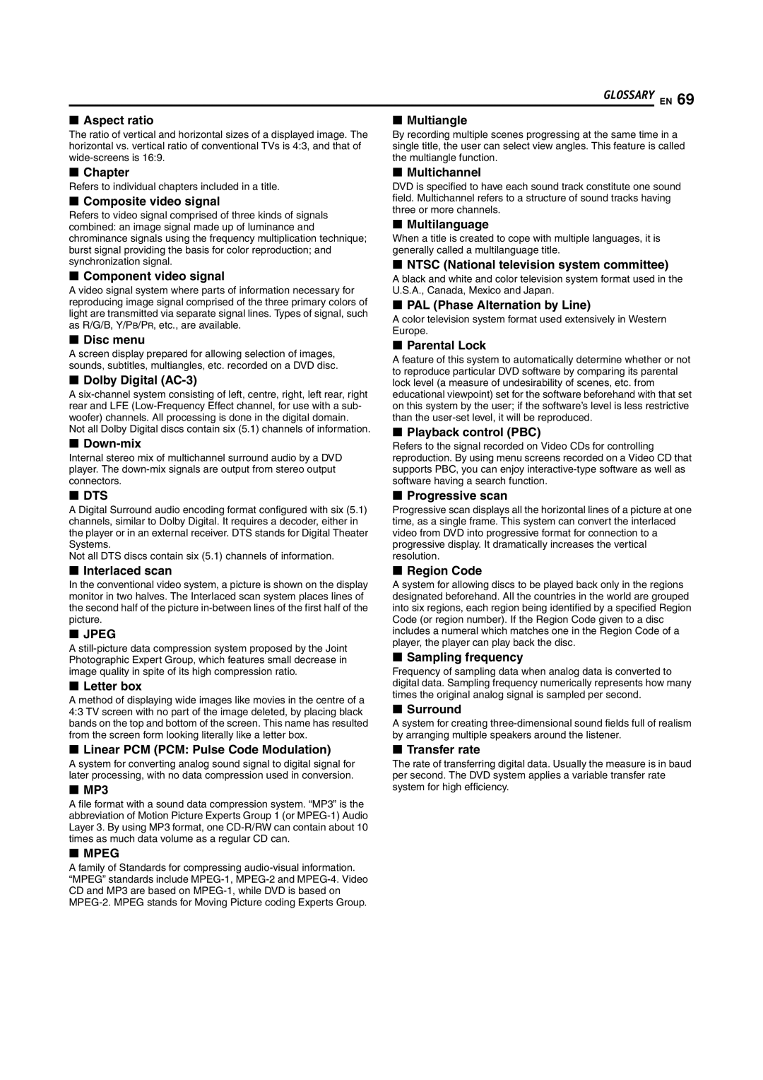 JVC SR-MV55U, SR-MV45U manual Glossary EN, Refers to individual chapters included in a title 