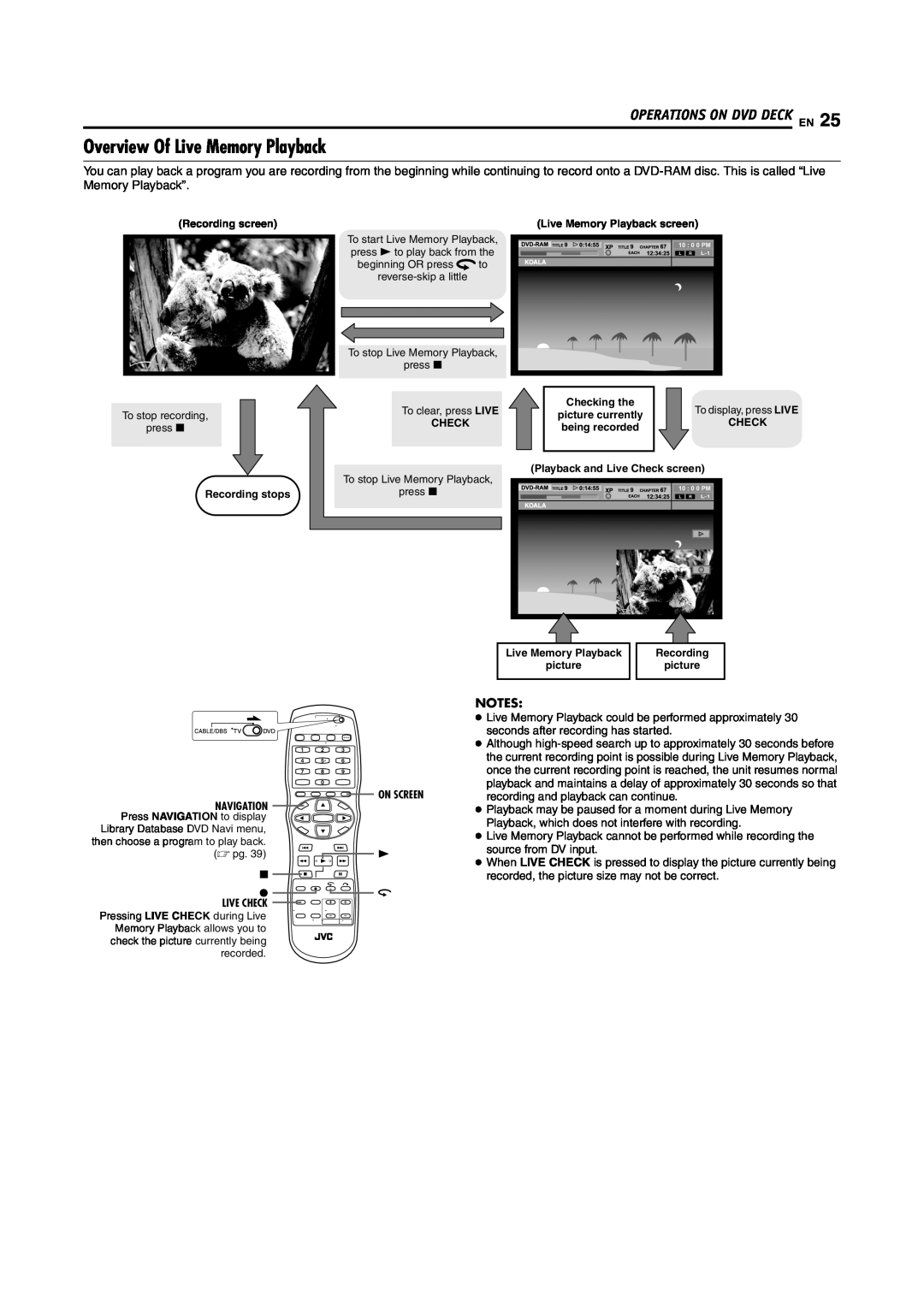 JVC SR-MV55U, SR-MV45U manual Overview Of Live Memory Playback, Operations On Dvd Deck En 