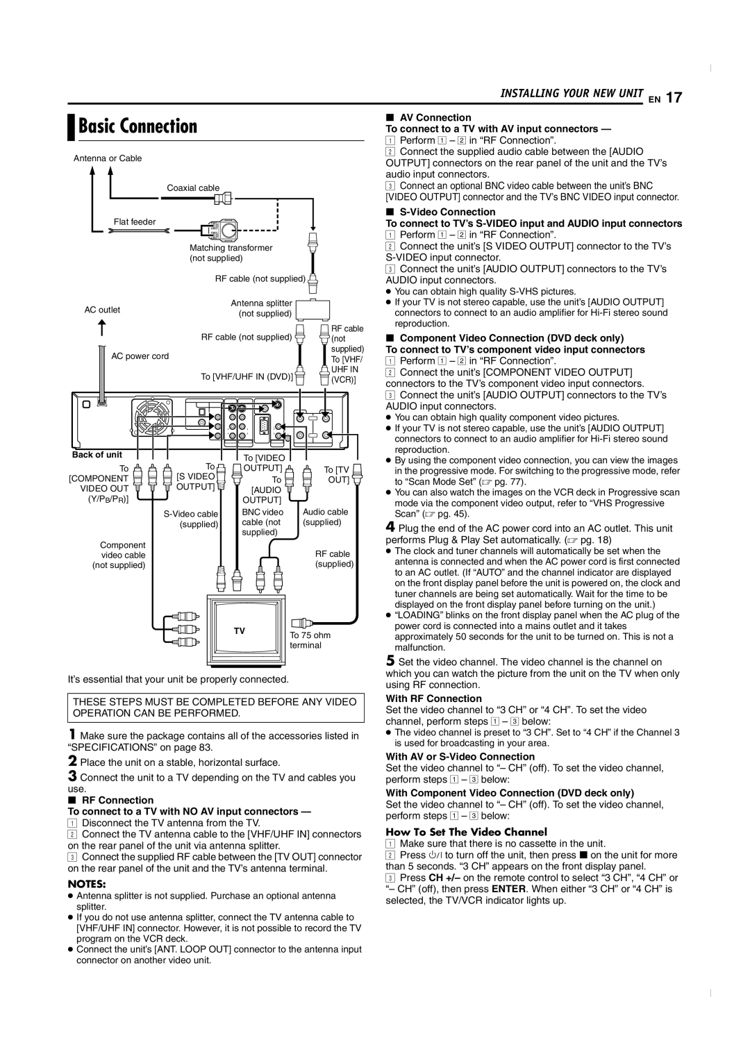 JVC SR-MV50U manual Basic Connection, How To Set The Video Channel 