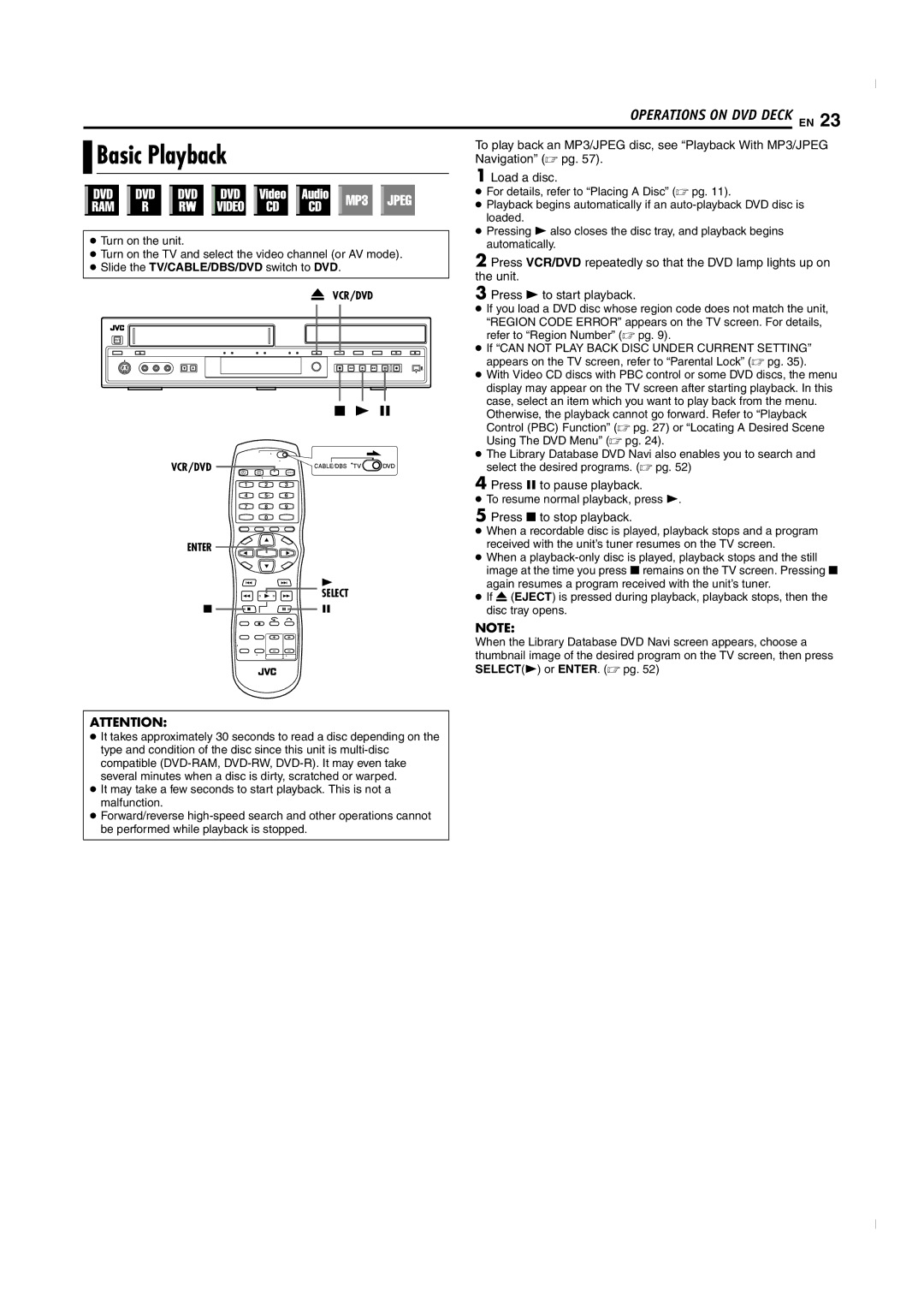 JVC SR-MV50U manual Basic Playback 