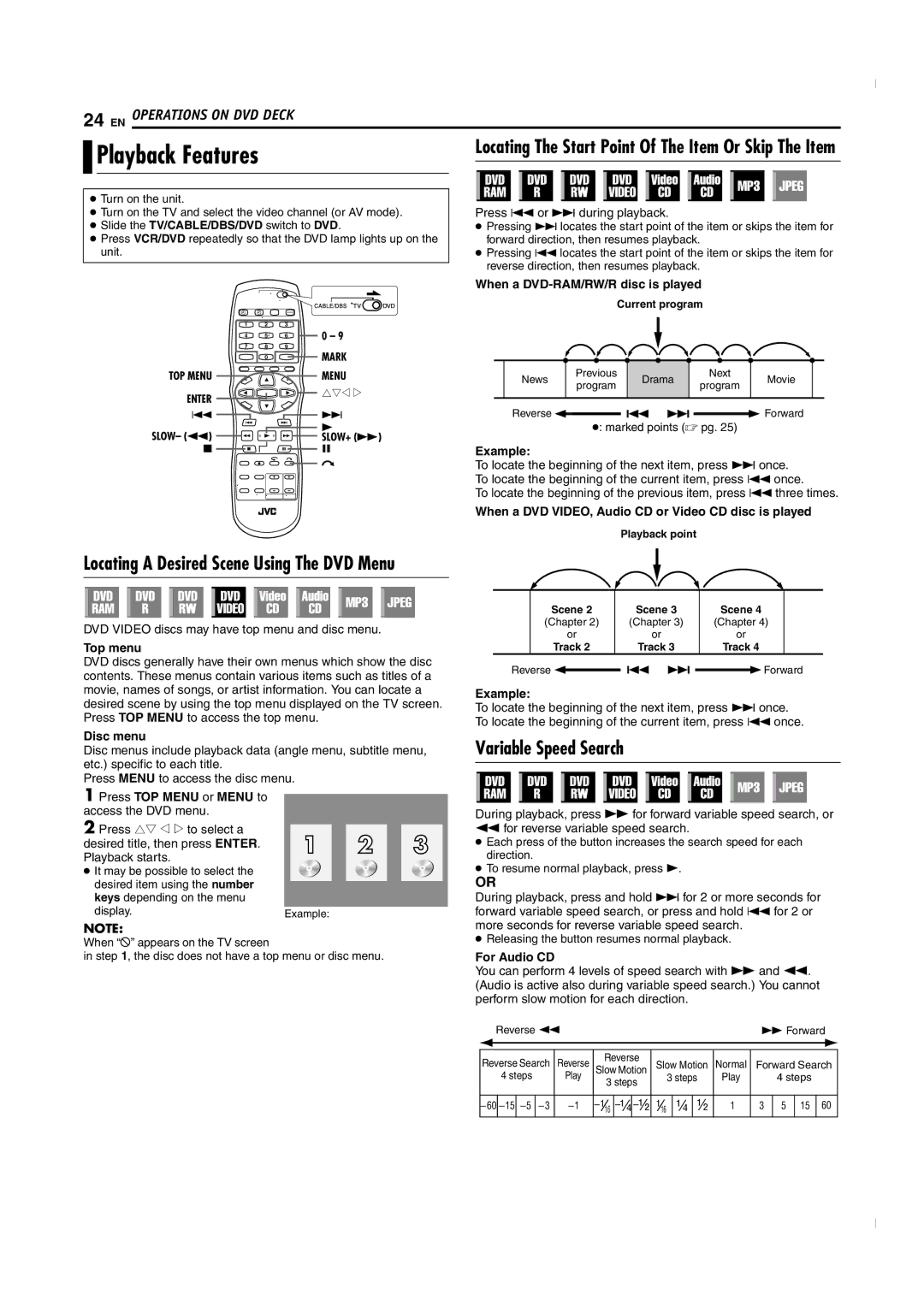 JVC SR-MV50U manual Playback Features, Variable Speed Search 