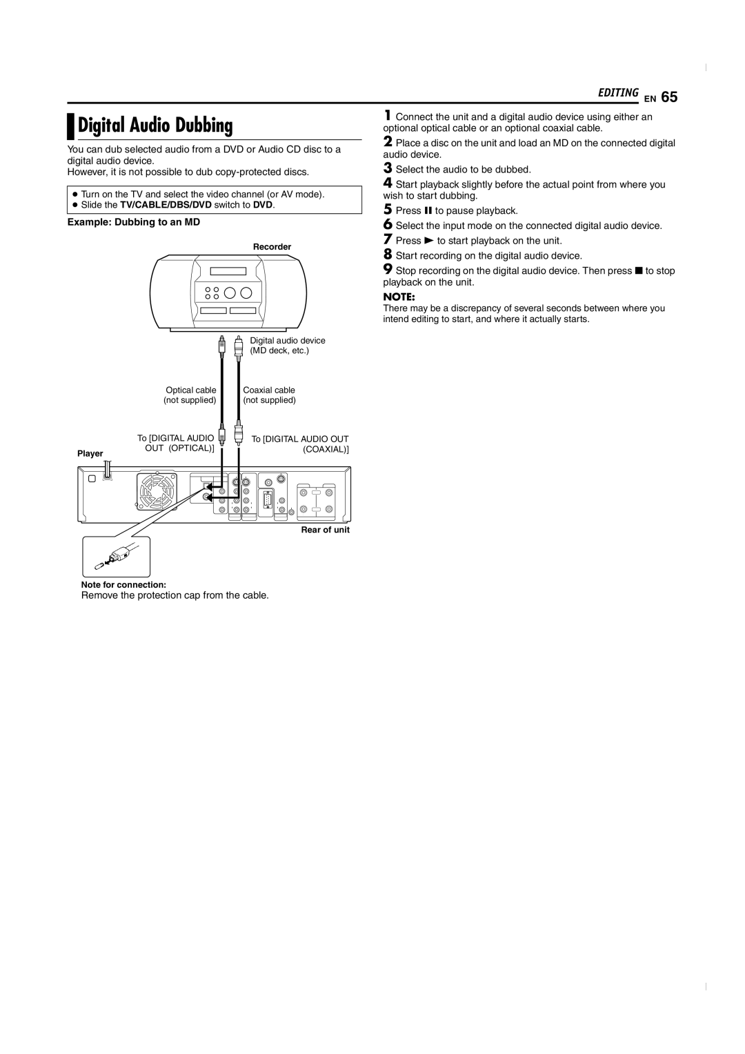 JVC SR-MV50U manual Digital Audio Dubbing, Example Dubbing to an MD 