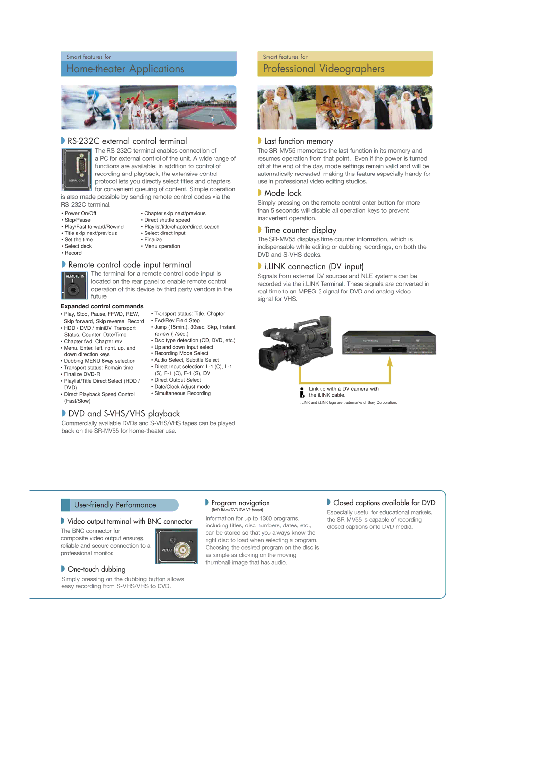 JVC SR-MV55 manual Home-theater Applications, Professional Videographers 