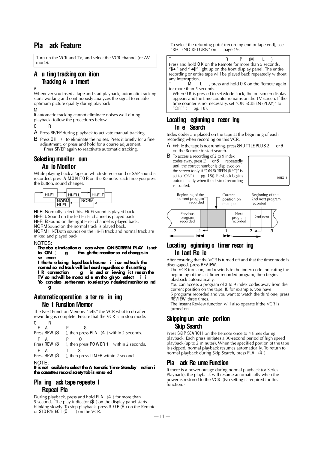 JVC SR-V101US manual Playback Features 