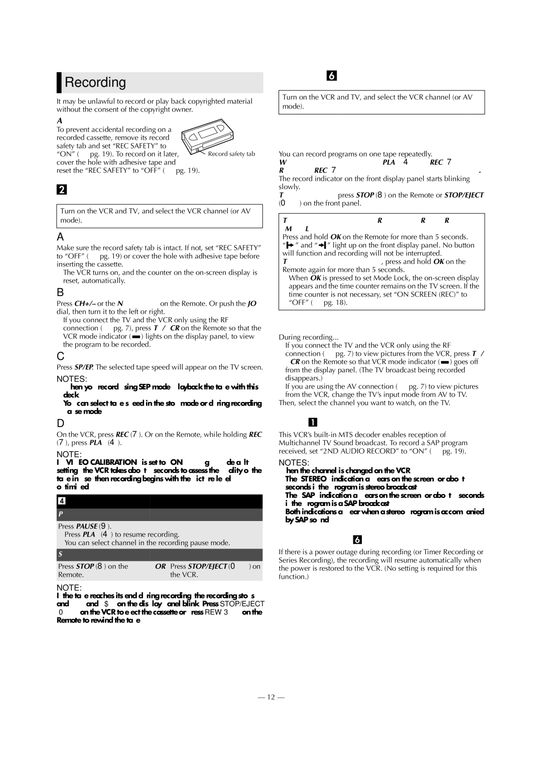 JVC SR-V101US manual Basic Recording, Recording Features 