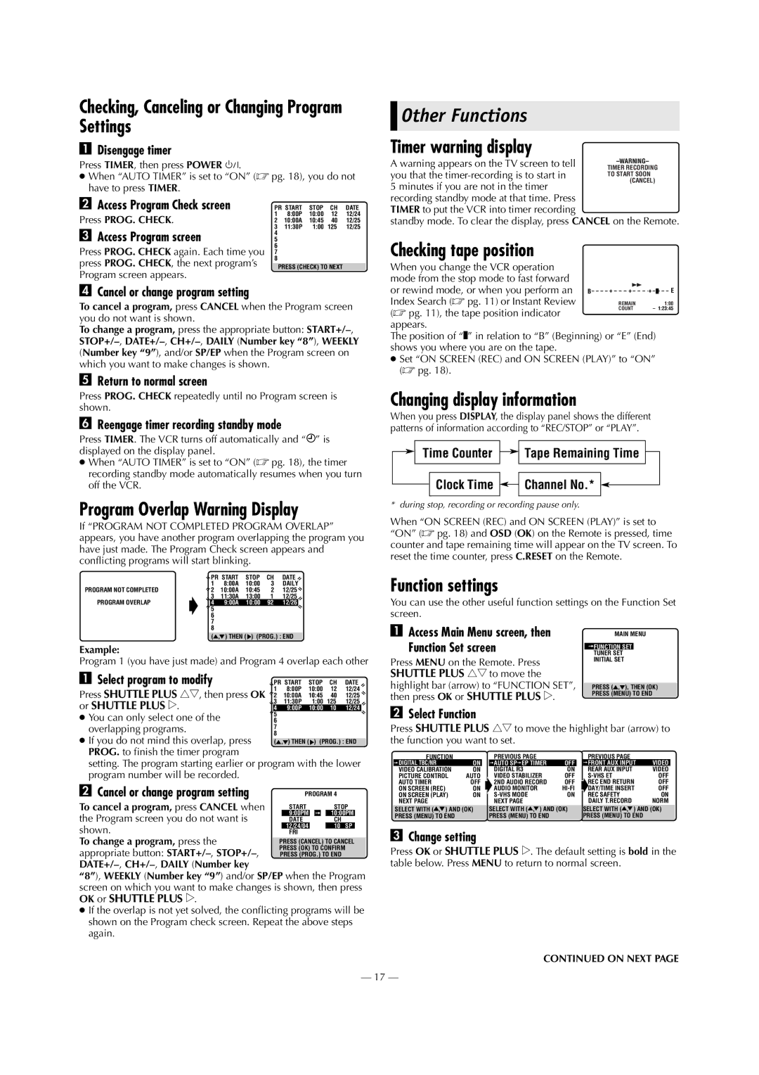 JVC SR-V101US manual Other Functions 