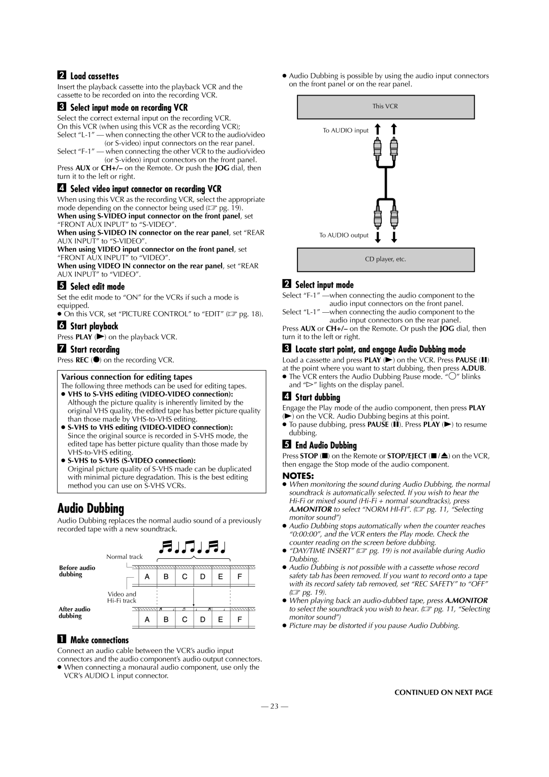 JVC SR-V101US manual Audio Dubbing 