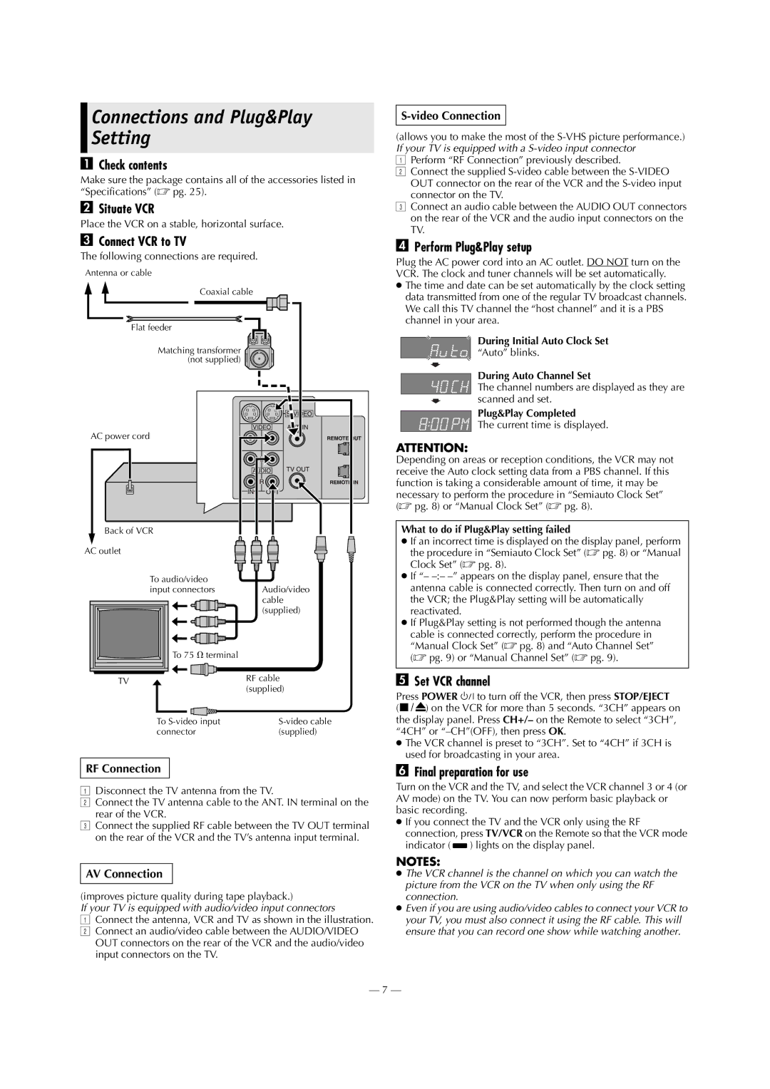 JVC SR-V101US manual Connections and Plug&Play Setting 