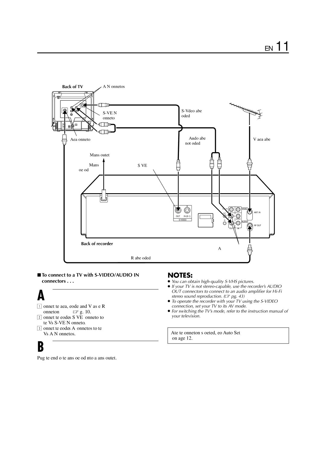 JVC SR-V10E specifications Video Connection, 8To connect to a TV with S-VIDEO/AUDIO in connectors 