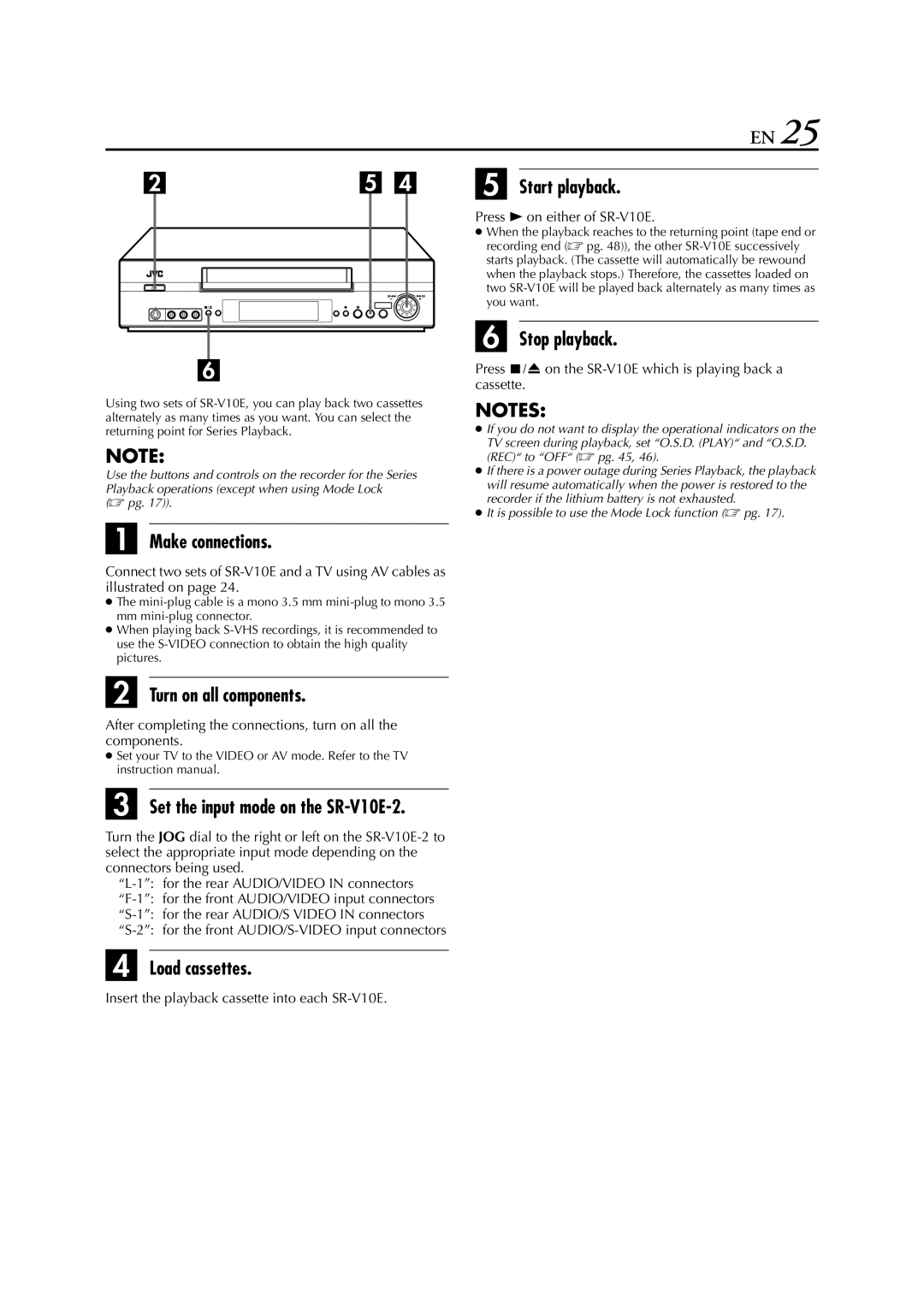 JVC SR-V10E specifications Make connections, Turn on all components, Load cassettes Start playback 