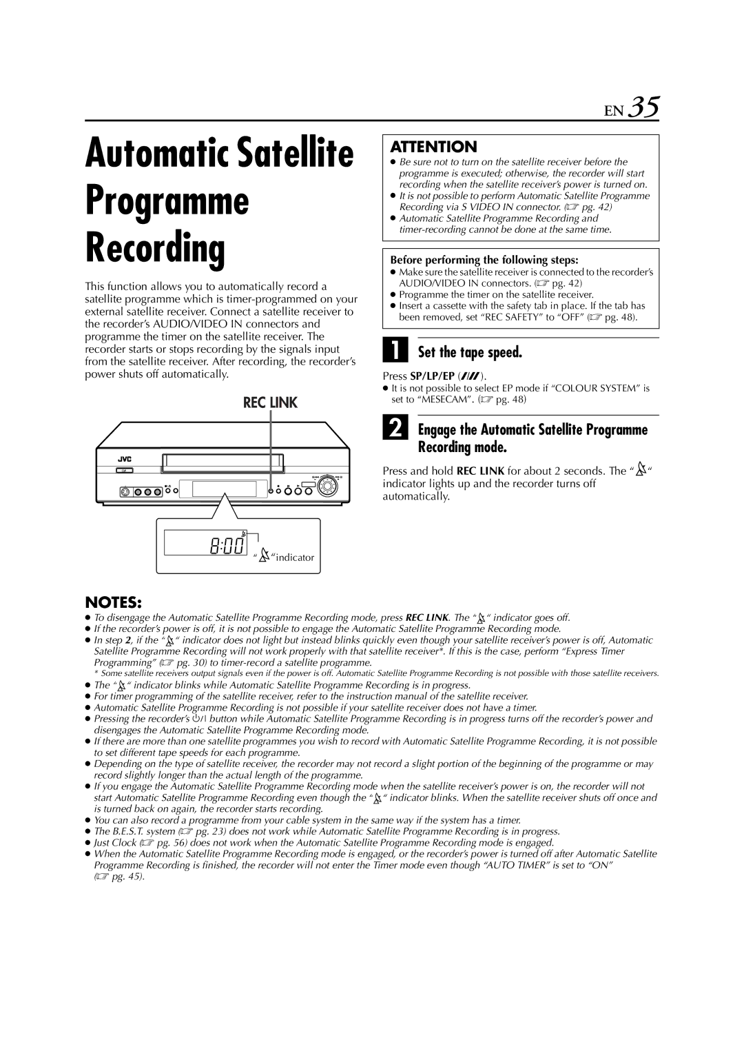 JVC SR-V10E specifications Programme Recording, Recording mode, Before performing the following steps 