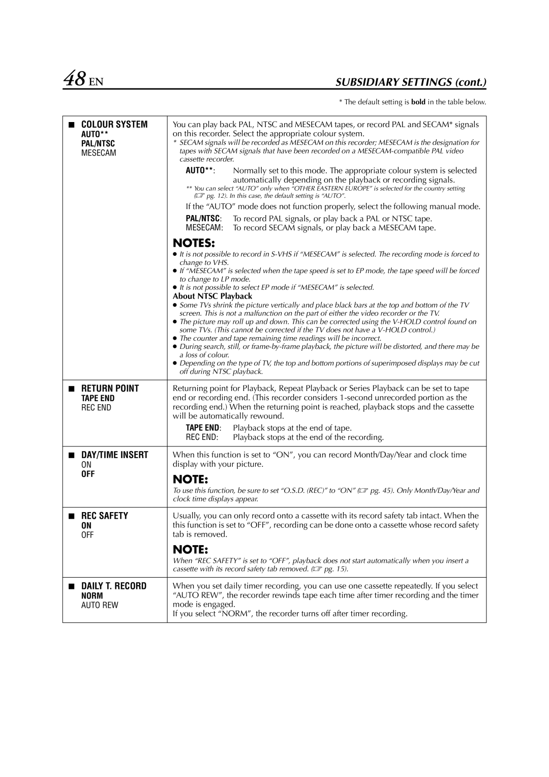 JVC SR-V10E specifications 48 EN, About Ntsc Playback 