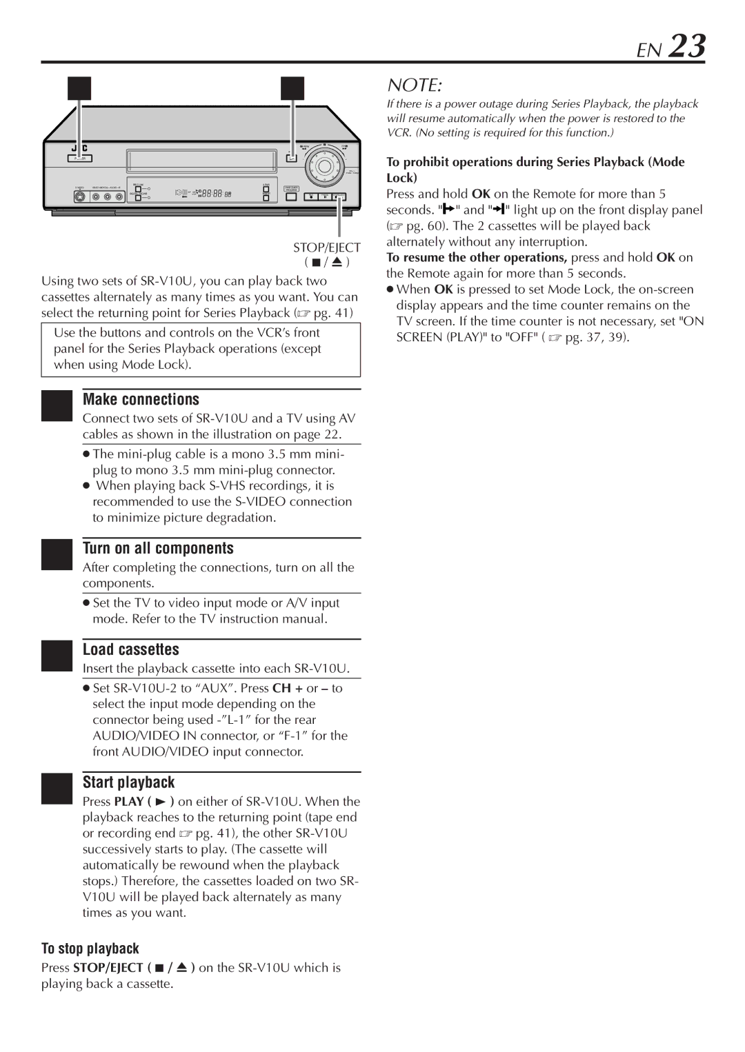 JVC SR-V10U manual Make connections, Turn on all components, Load cassettes 