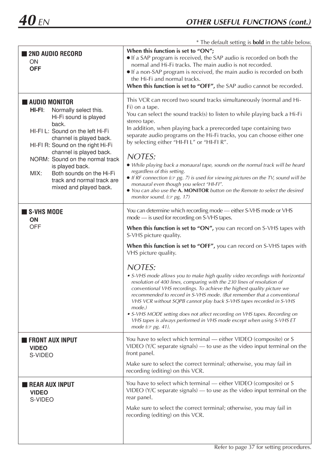 JVC SR-V10U manual Normal and Hi-Fi tracks. The main audio is not recorded, Hi-Fi and normal tracks, VHS picture quality 