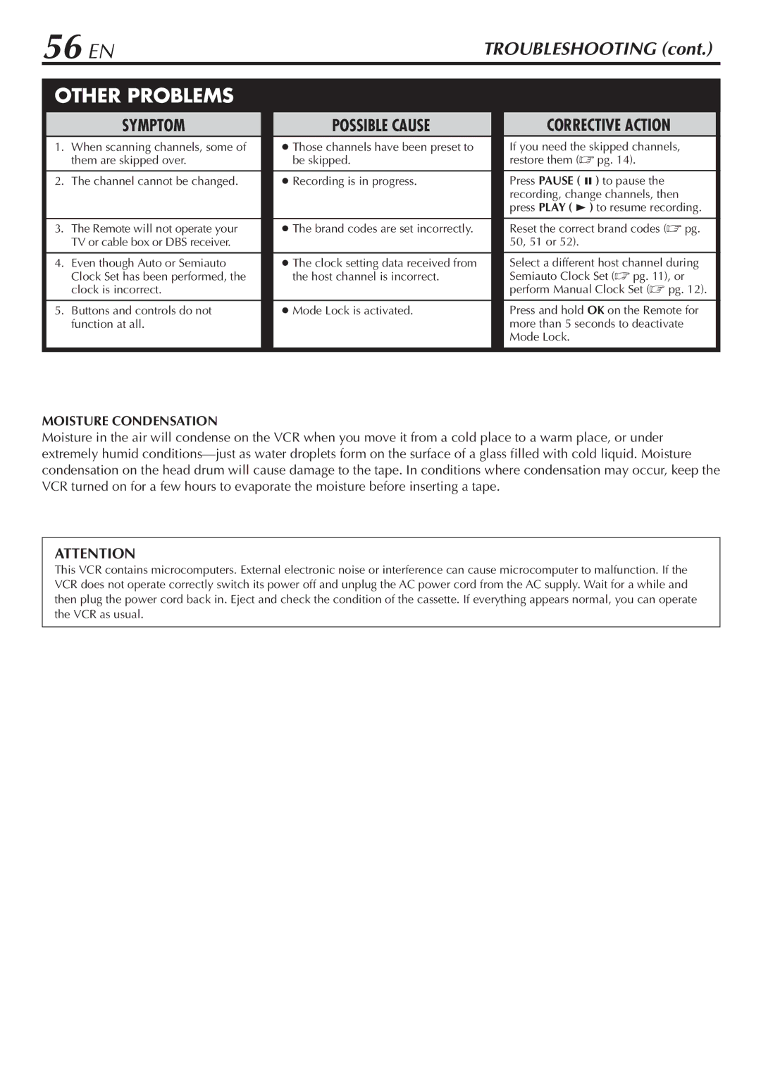 JVC SR-V10U manual 56 EN, Other Problems 