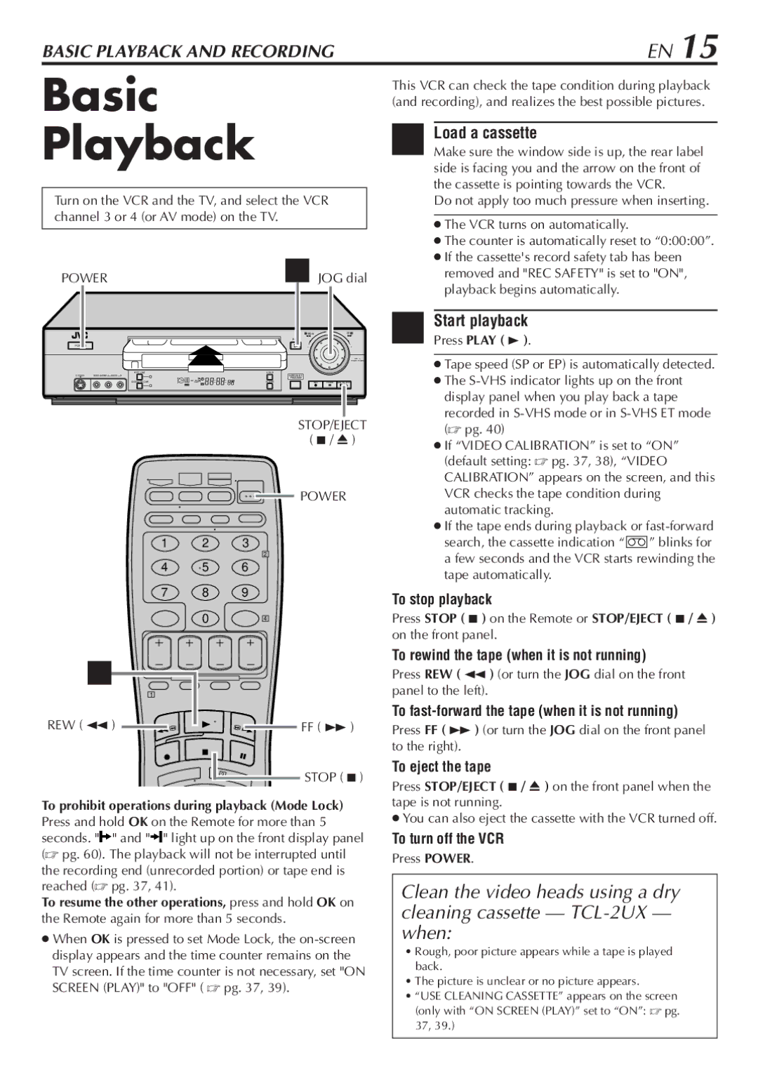 JVC SR-V10U manual Basic Playback, Load a cassette, Start playback 