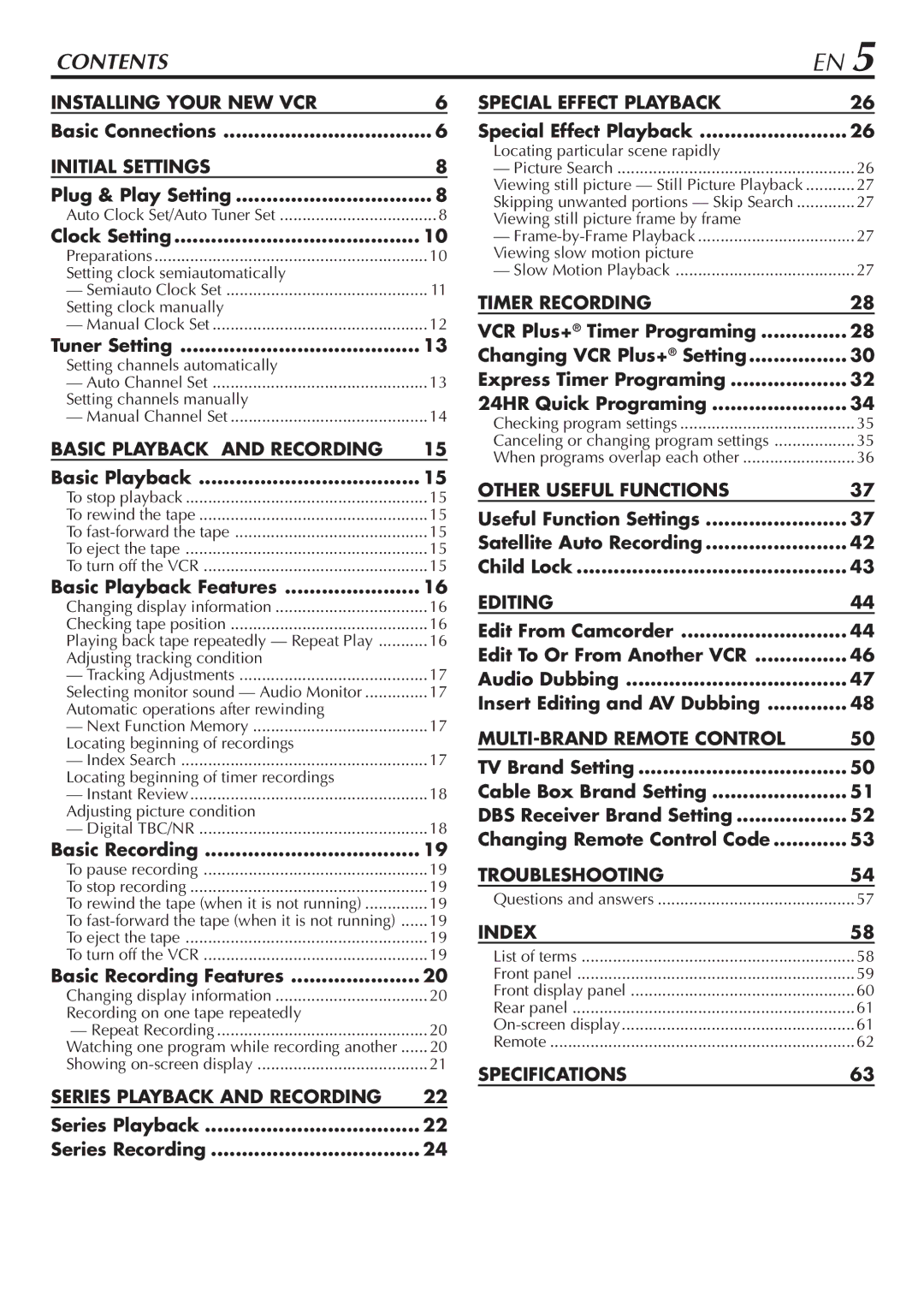 JVC SR-V10U manual Contents 