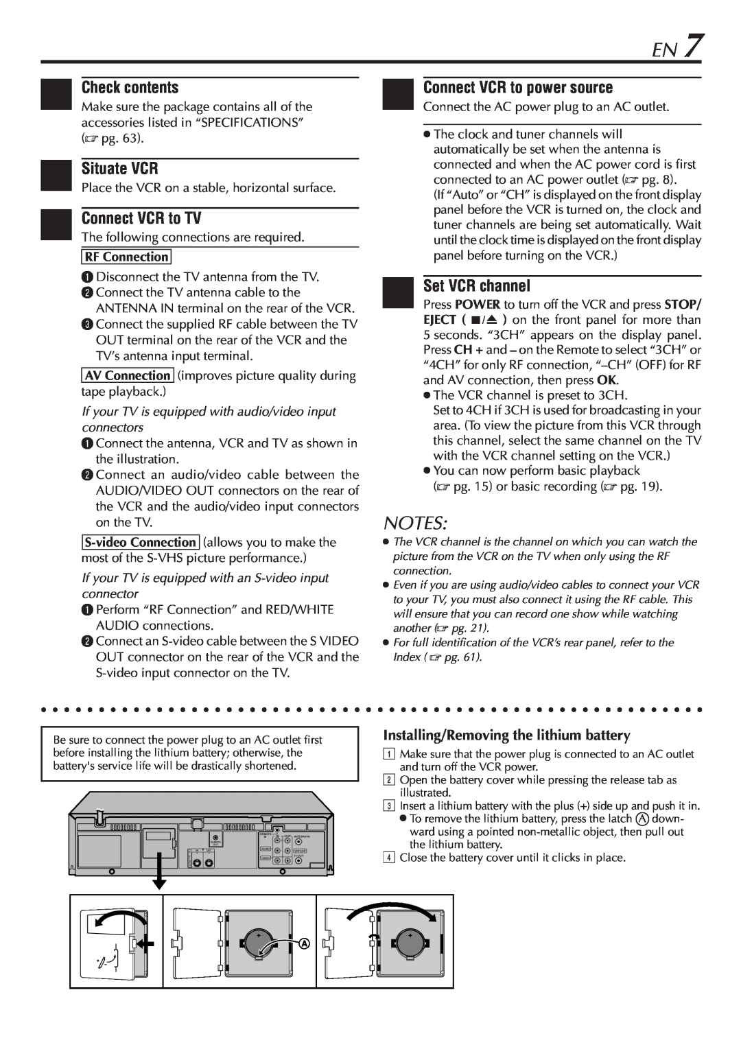 JVC SR-V10U manual Check contents, Situate VCR, Connect VCR to TV, Set VCR channel 