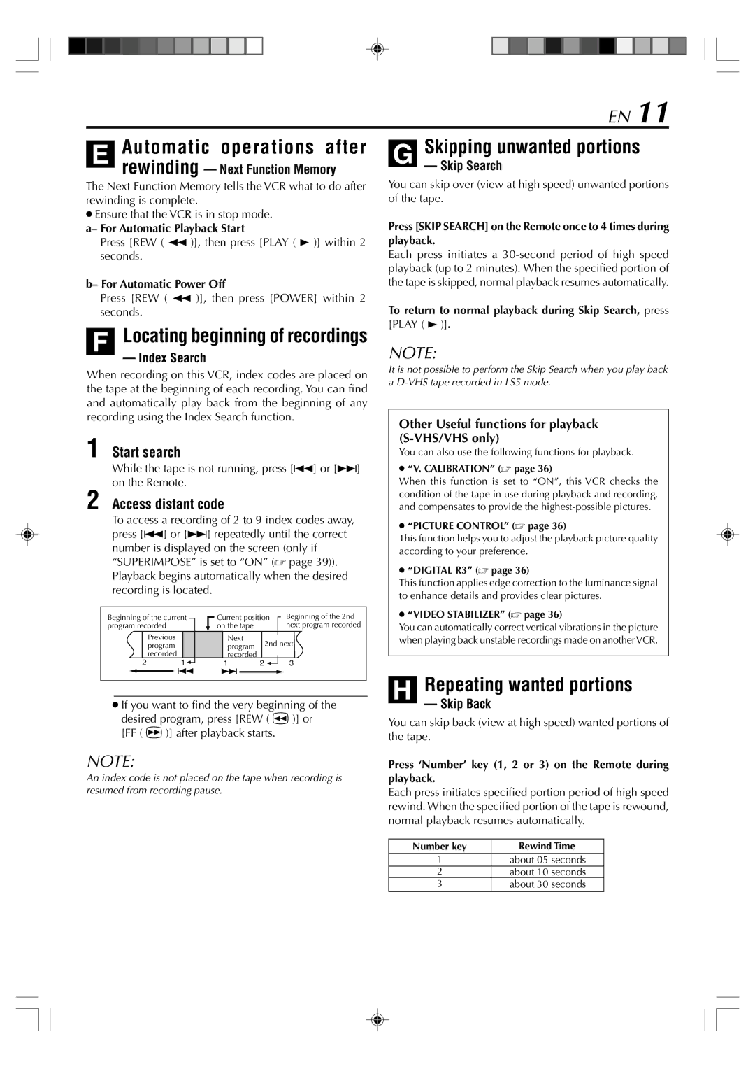 JVC SR-VD400E manual Automatic operations after, Skipping unwanted portions, Repeating wanted portions, Start search 