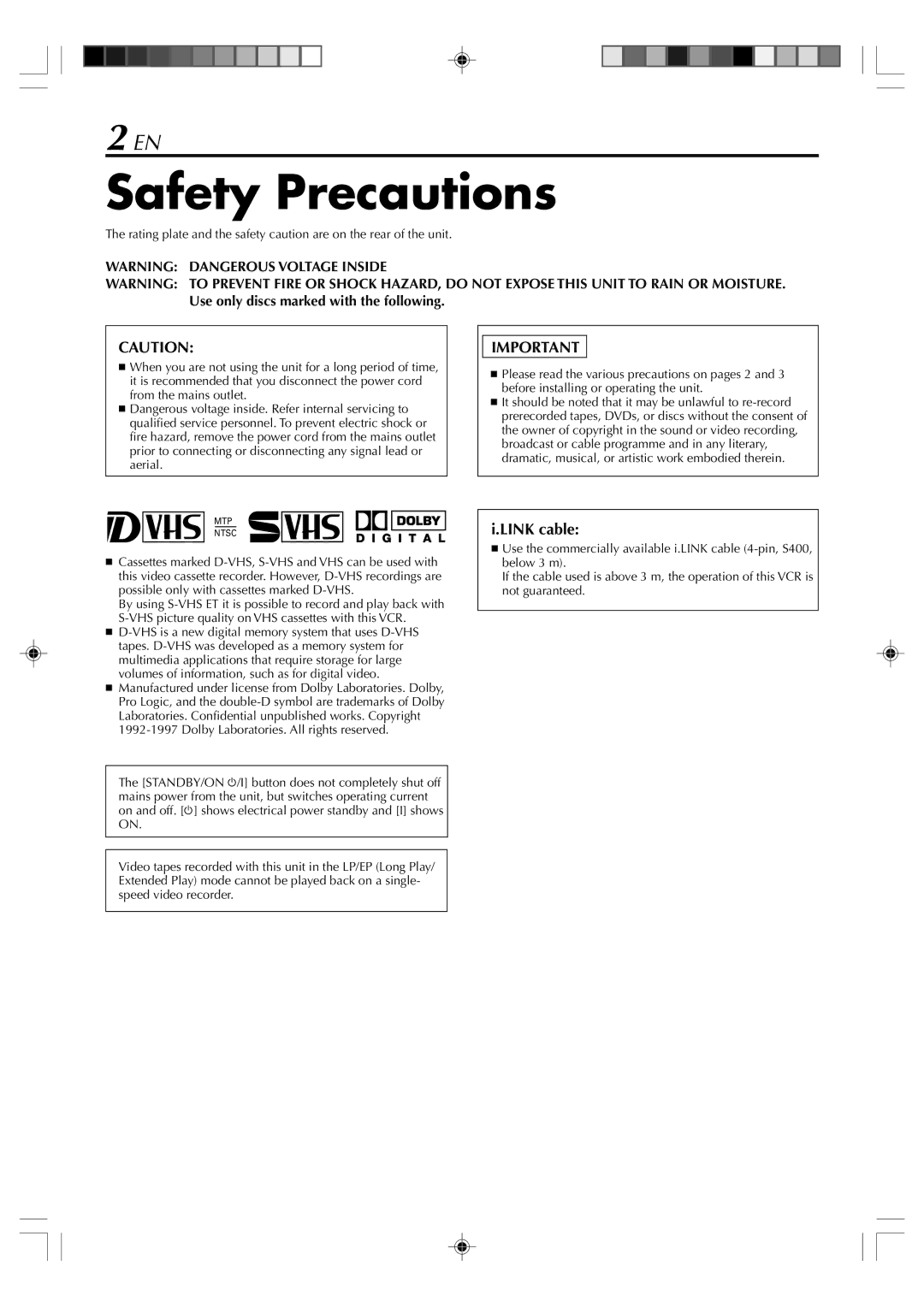 JVC SR-VD400E manual Safety Precautions, Link cable 