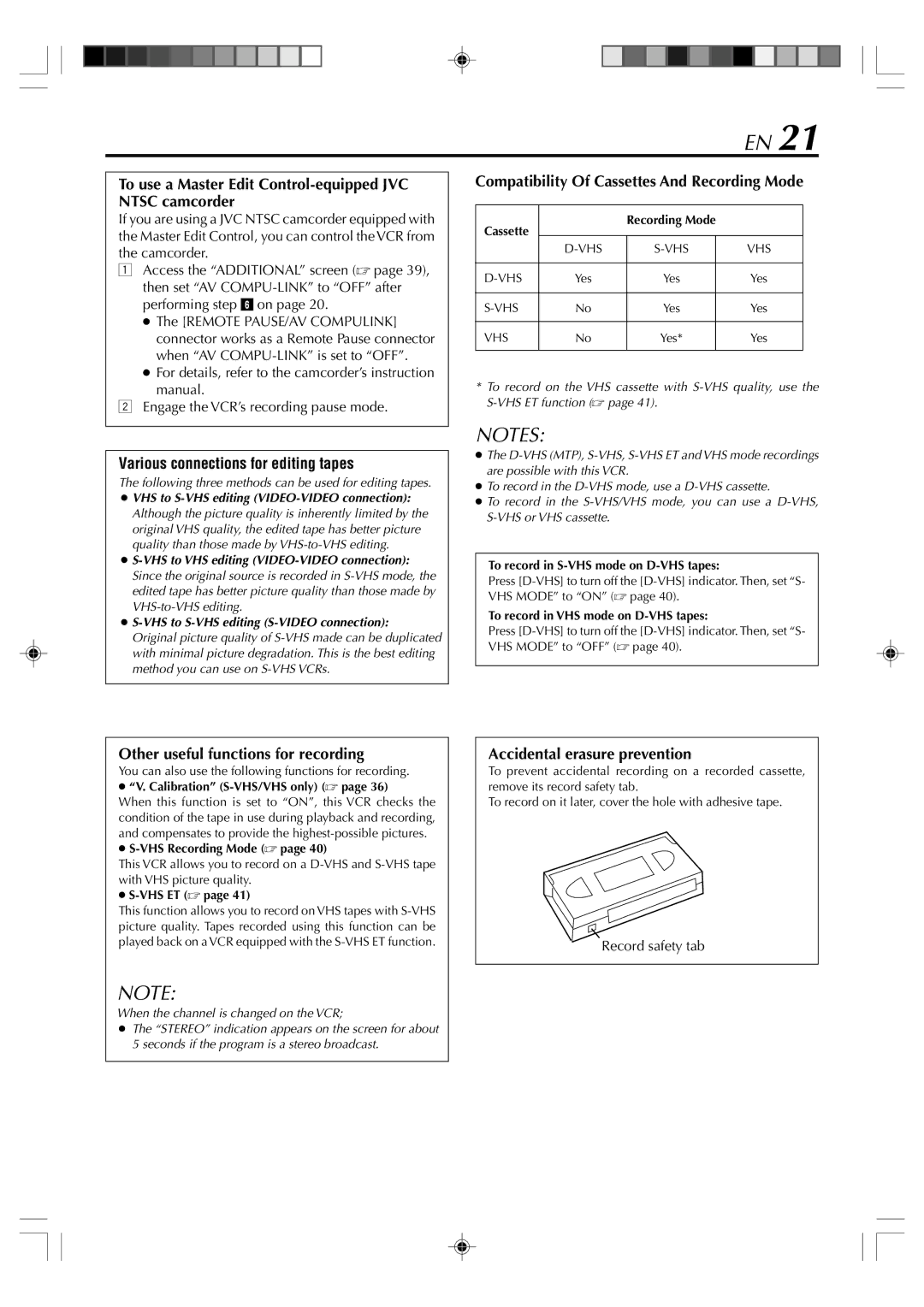 JVC SR-VD400E manual To use a Master Edit Control-equipped JVC Ntsc camcorder, Various connections for editing tapes 