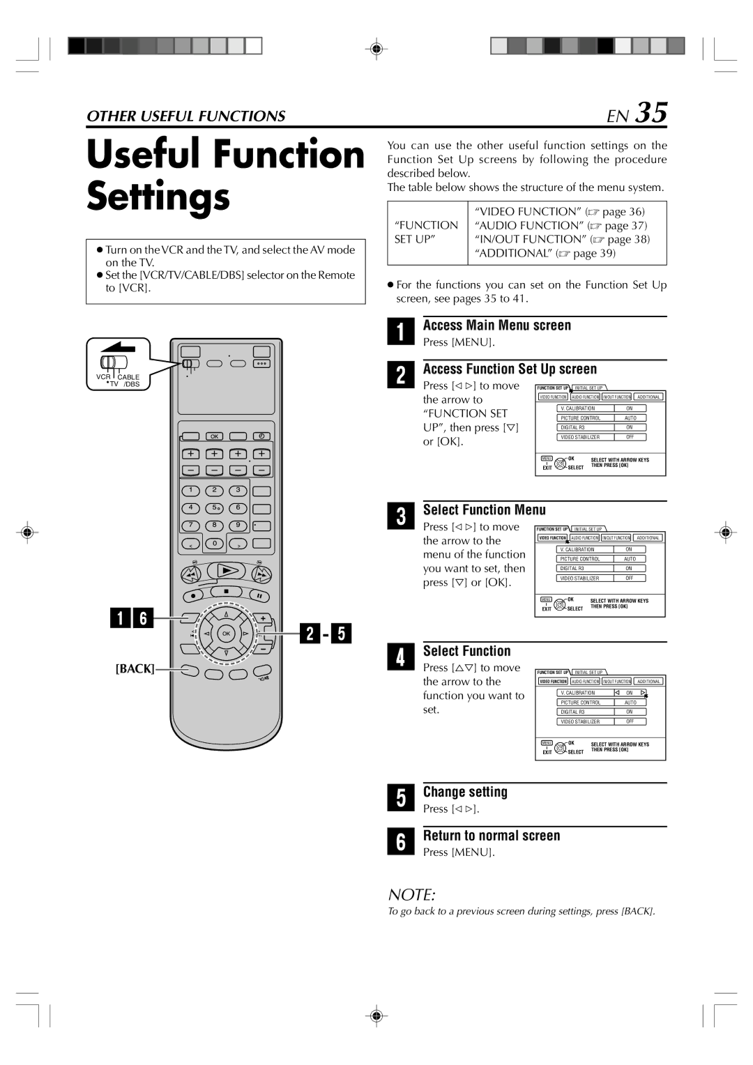 JVC SR-VD400E manual Useful Function Settings, Access Function Set Up screen, Select Function Menu, Change setting 