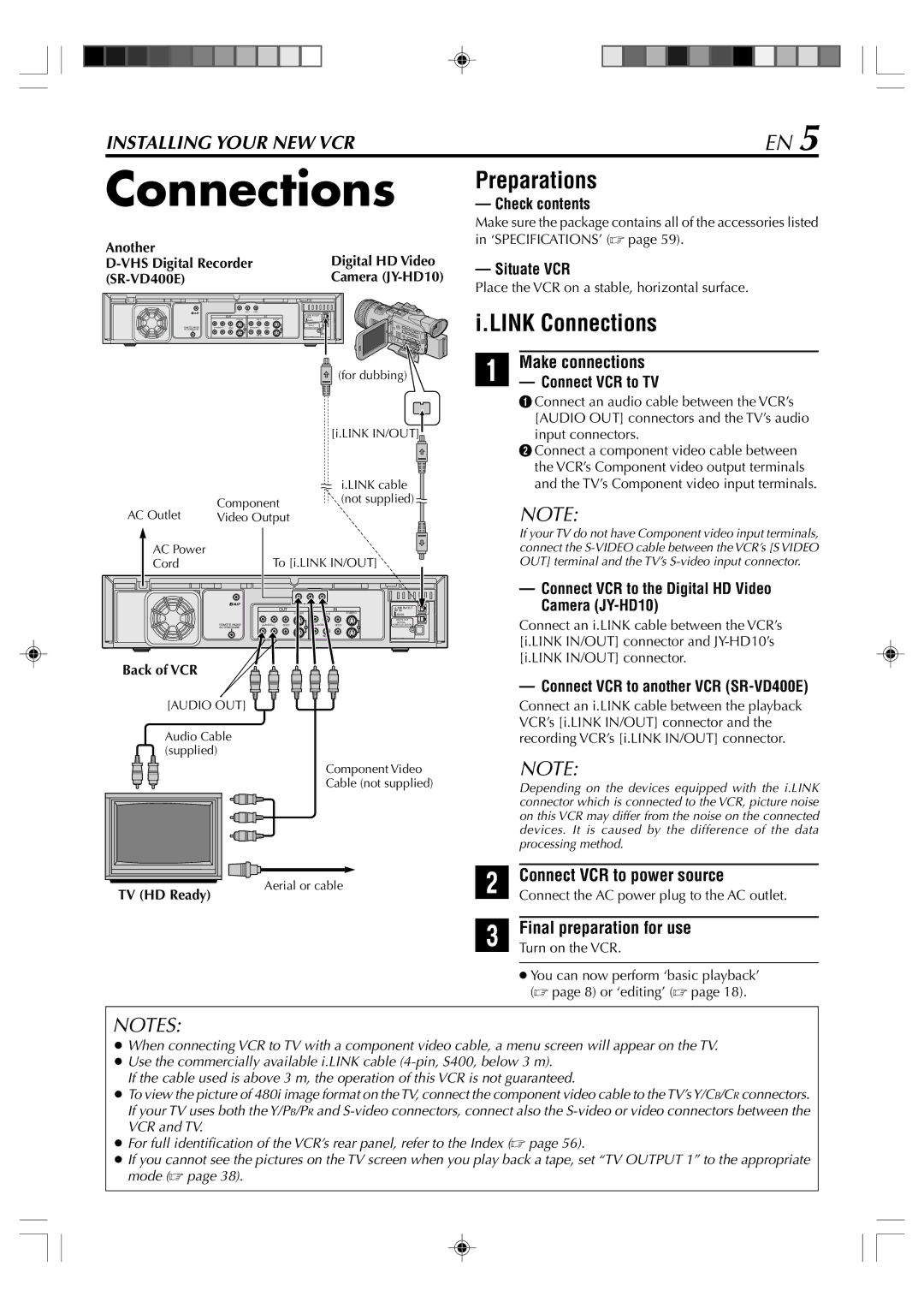 JVC SR-VD400E manual Preparations, Link Connections, Make connections 