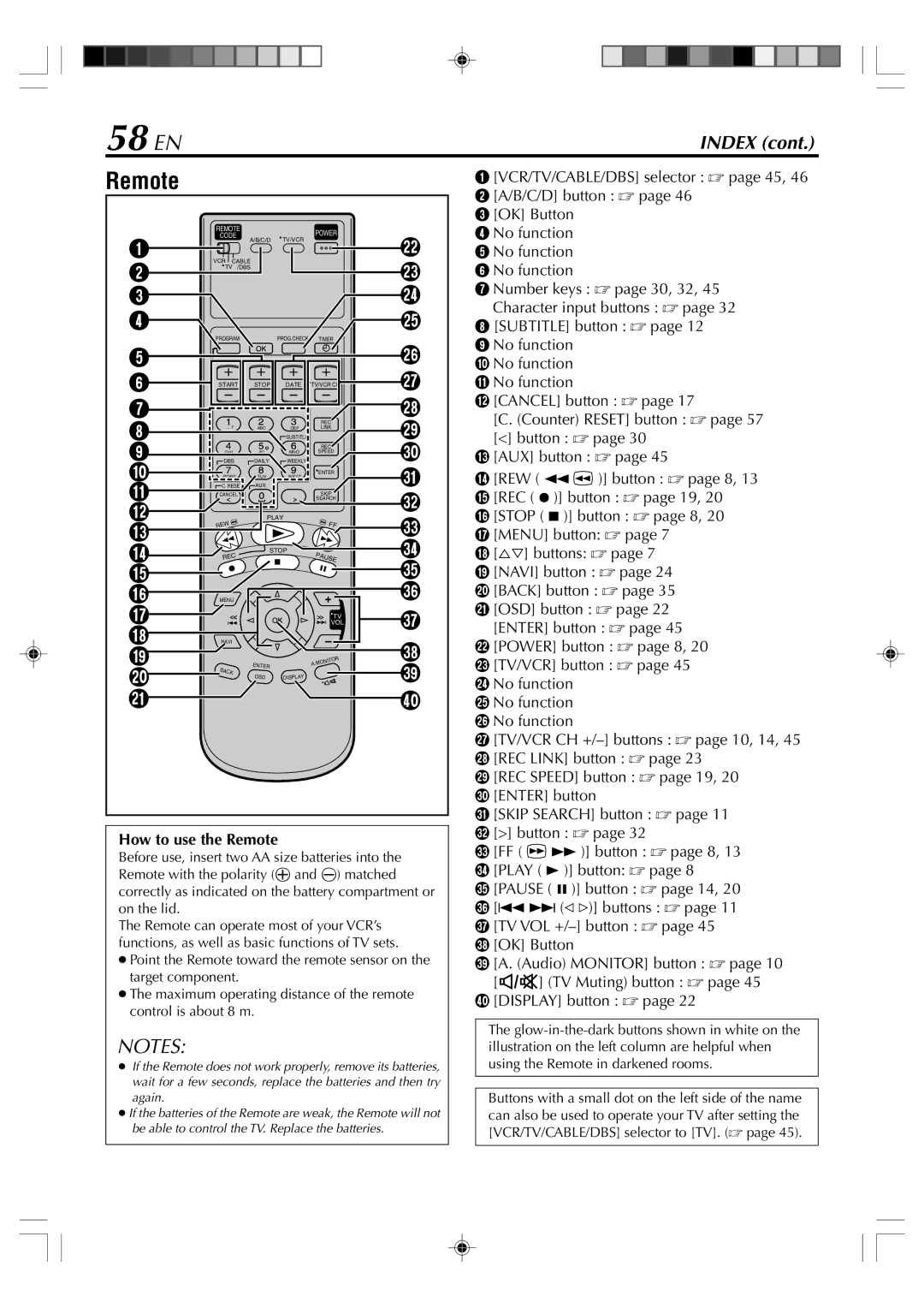 JVC SR-VD400E manual 58 EN, How to use the Remote 