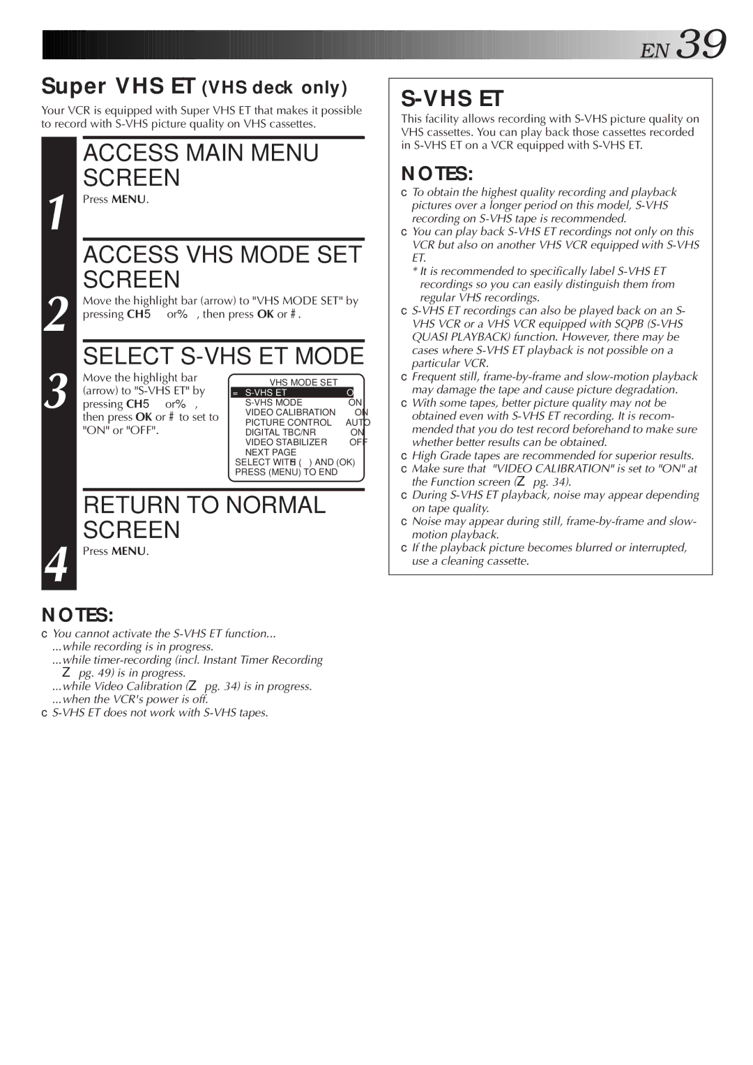 JVC SR-VS10U manual Arrow to S-VHS ET by, Pressing CH5 or%Þ 