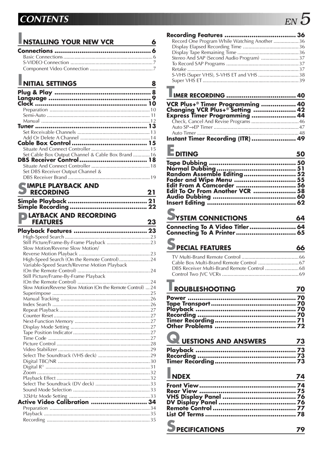 JVC SR-VS10U manual Contents 