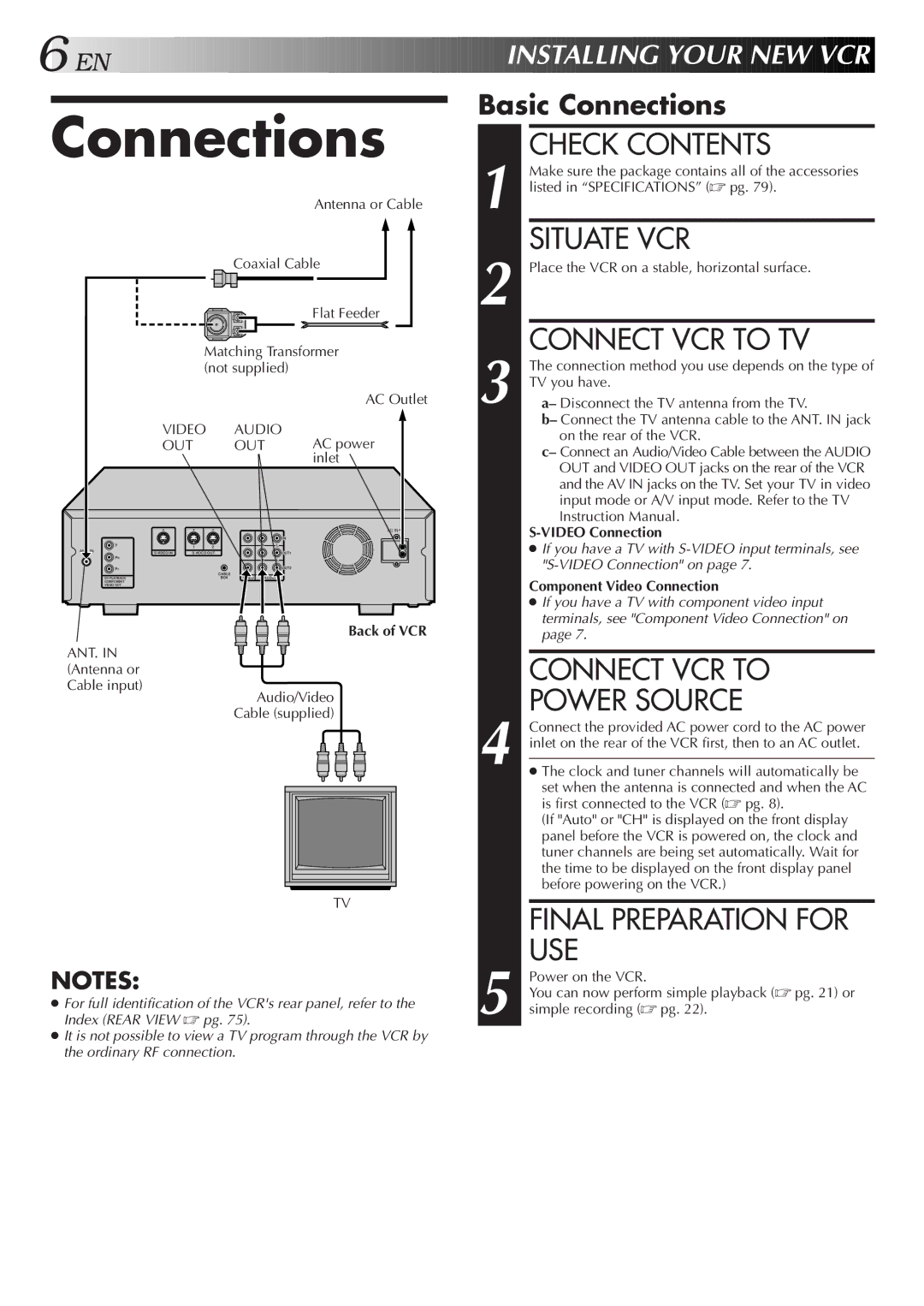 JVC SR-VS10U manual Connections 