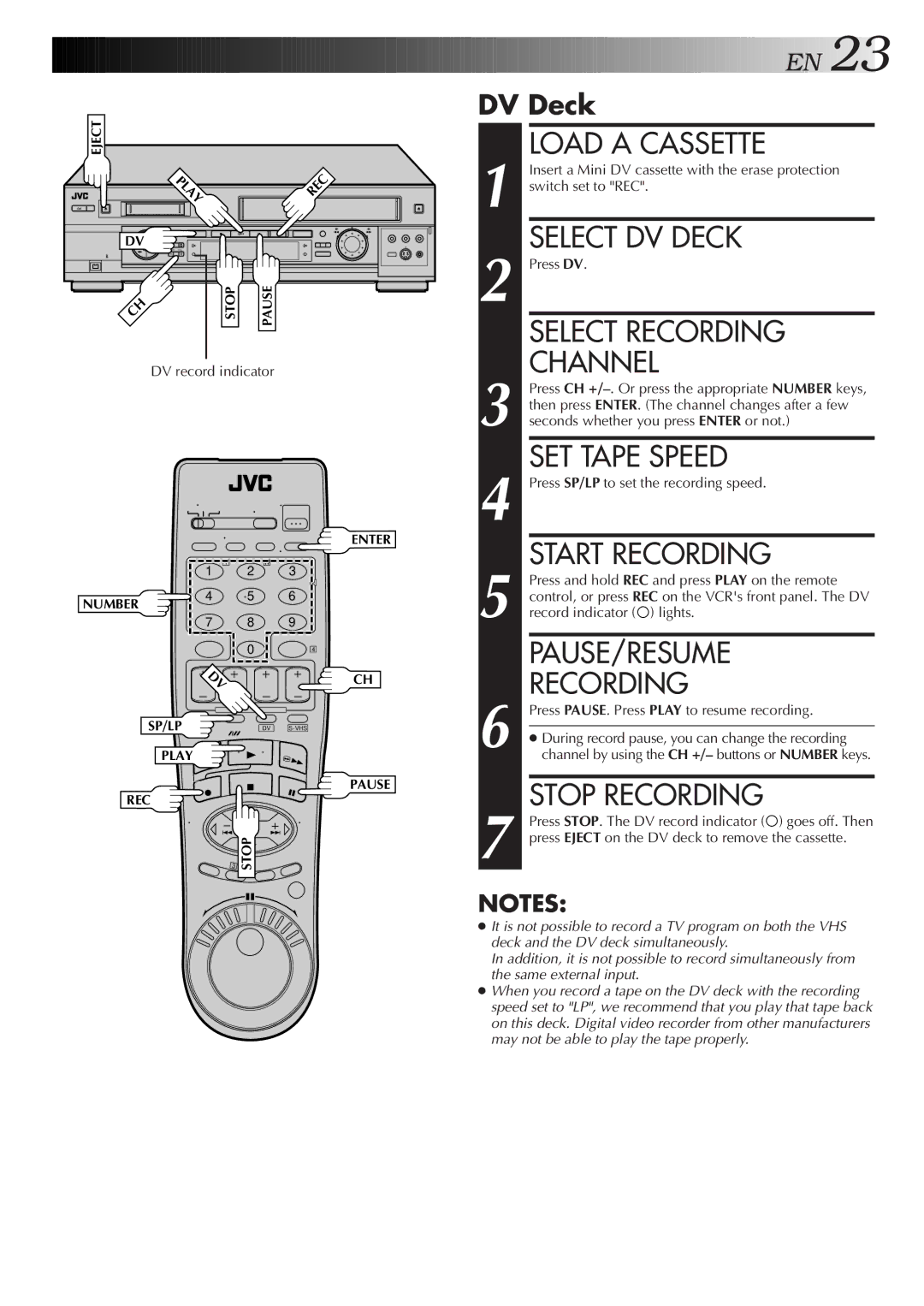 JVC SR-VS20U manual Select DV Deck 