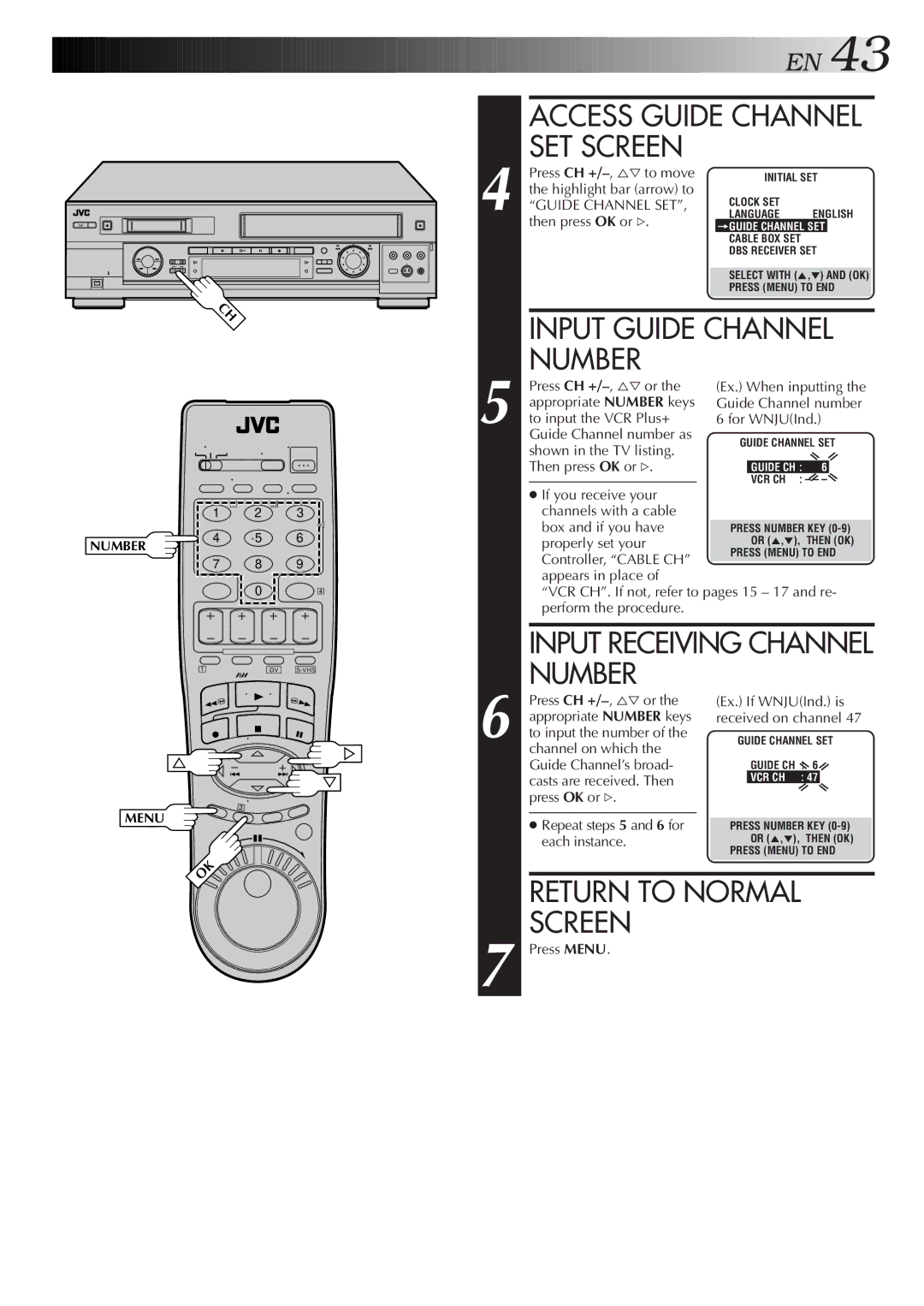 JVC SR-VS20U manual Access Guide Channel SET Screen, Input Guide Channel, Number 