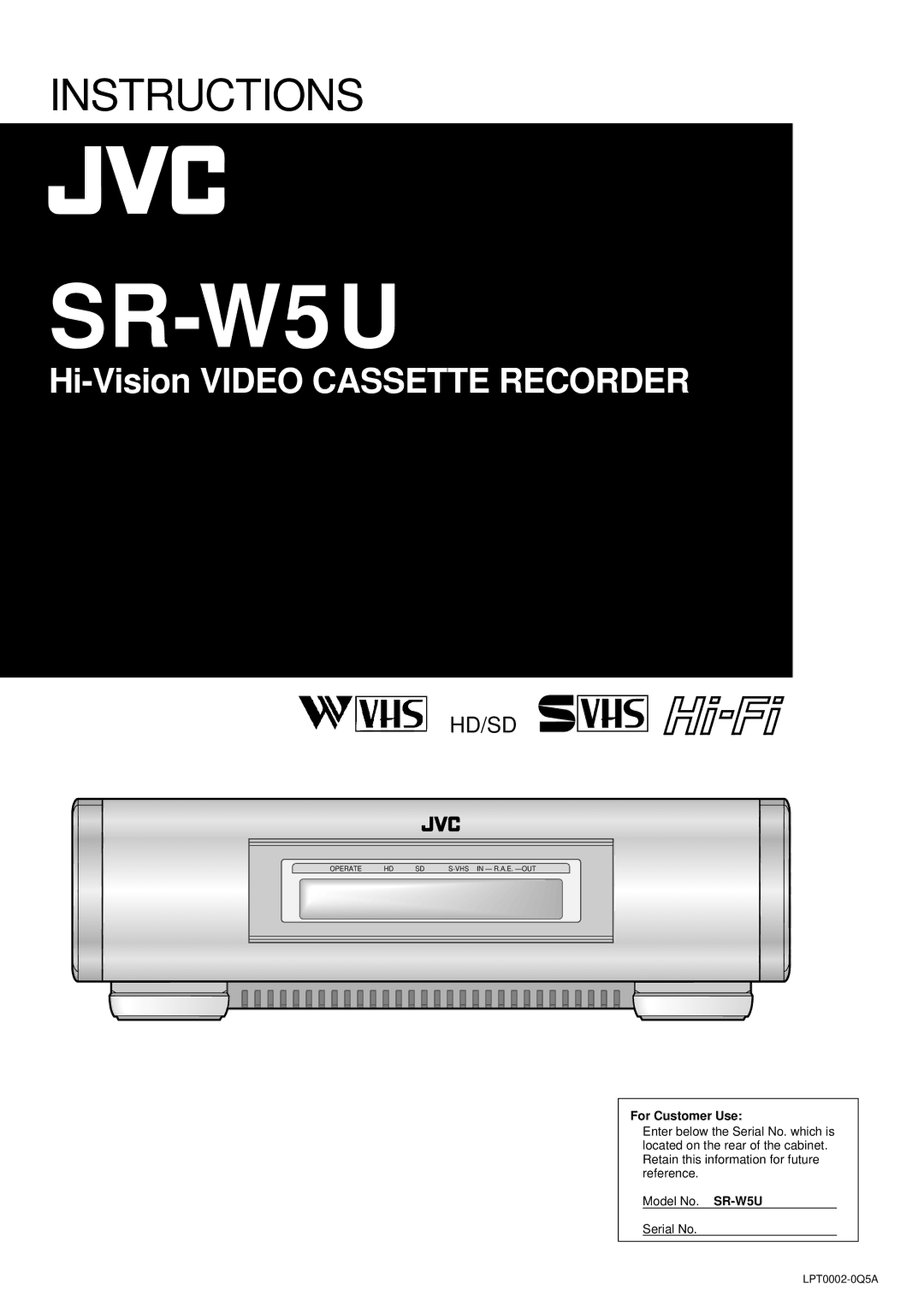 JVC SR-W5U manual 