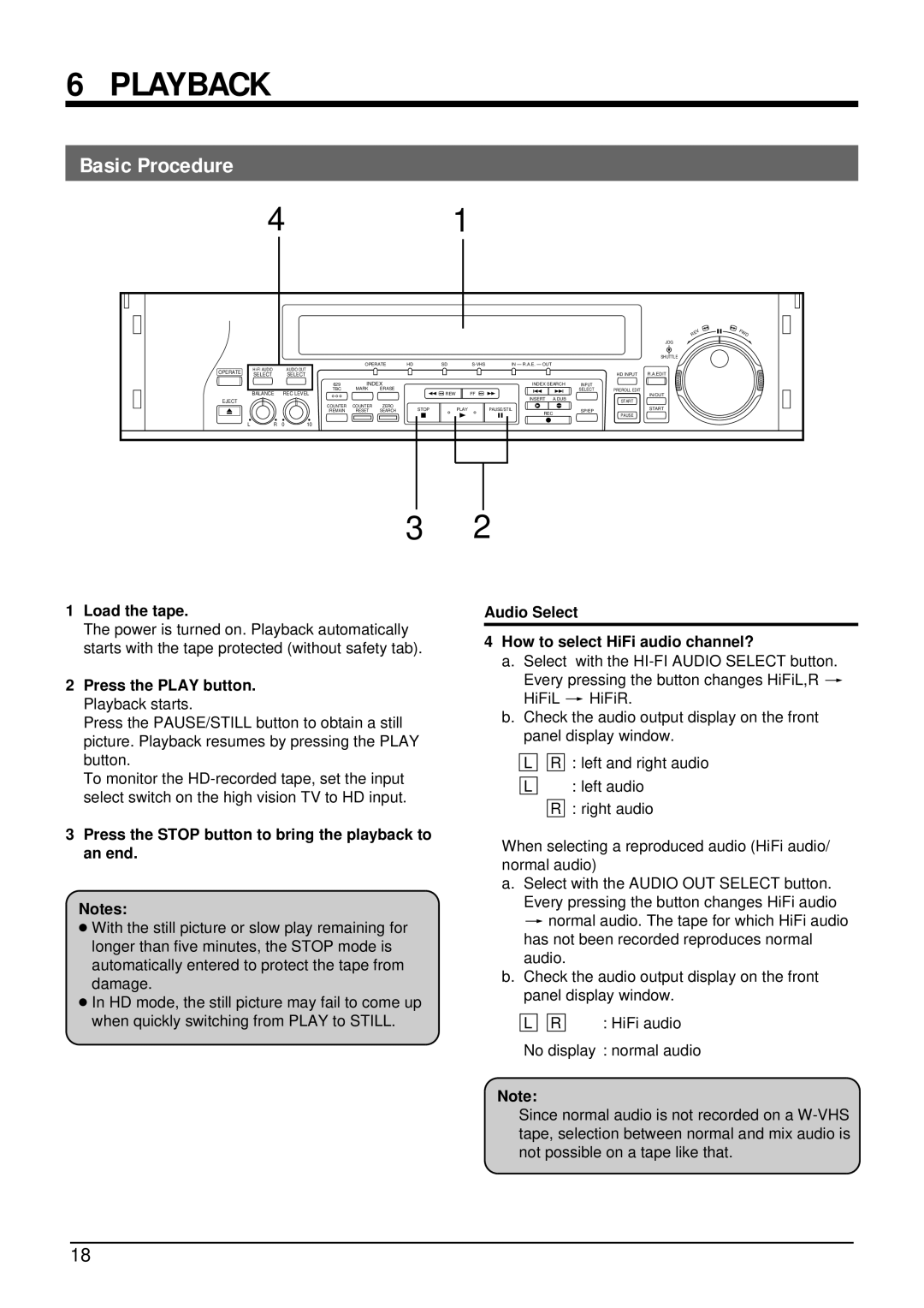 JVC SR-W5U manual Playback, Basic Procedure 