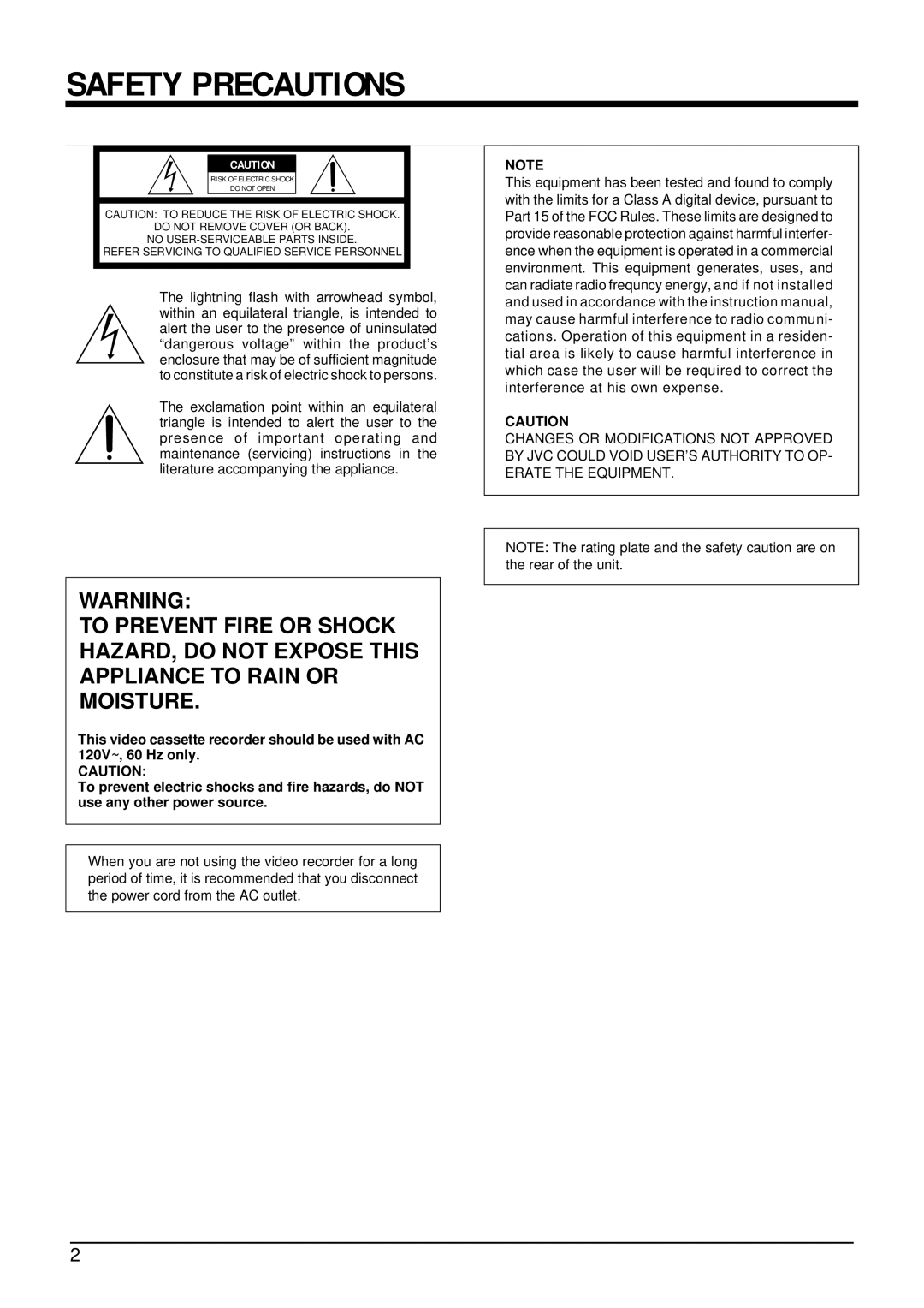 JVC SR-W5U manual Safety Precautions 