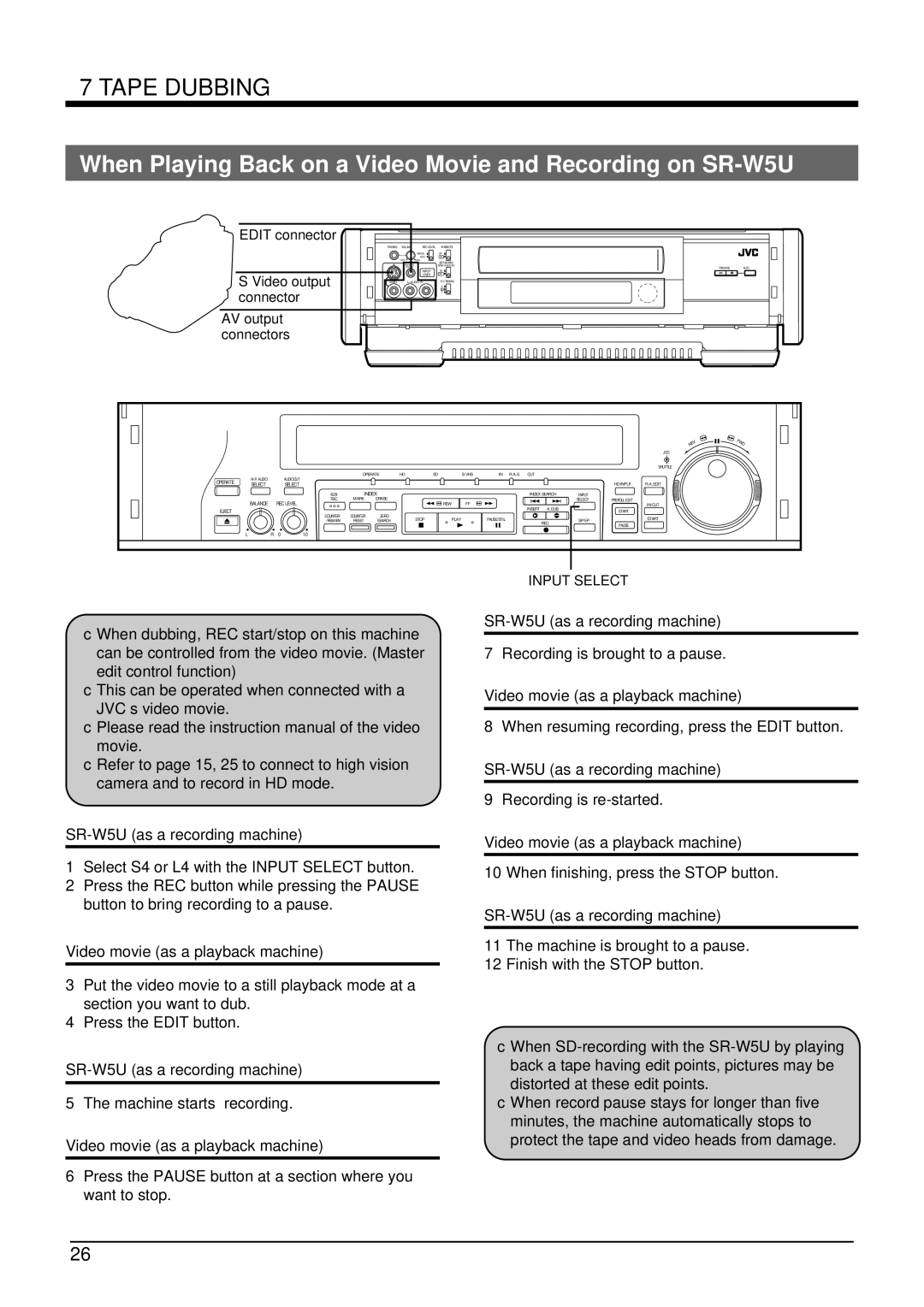 JVC manual When Playing Back on a Video Movie and Recording on SR-W5U, Video movie as a playback machine 