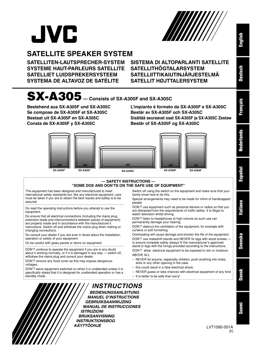 JVC manual SX-A305- Consists of SX-A305F and SX-A305C, English Deutsch Français, Español Nederlands, Suomi 