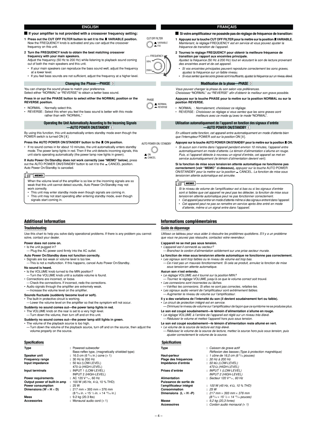 JVC SX-DW303 user service Changing the Phase-PHASE Î, Modification de la phase-PHASE Î, Troubleshooting, Guide de dépannage 