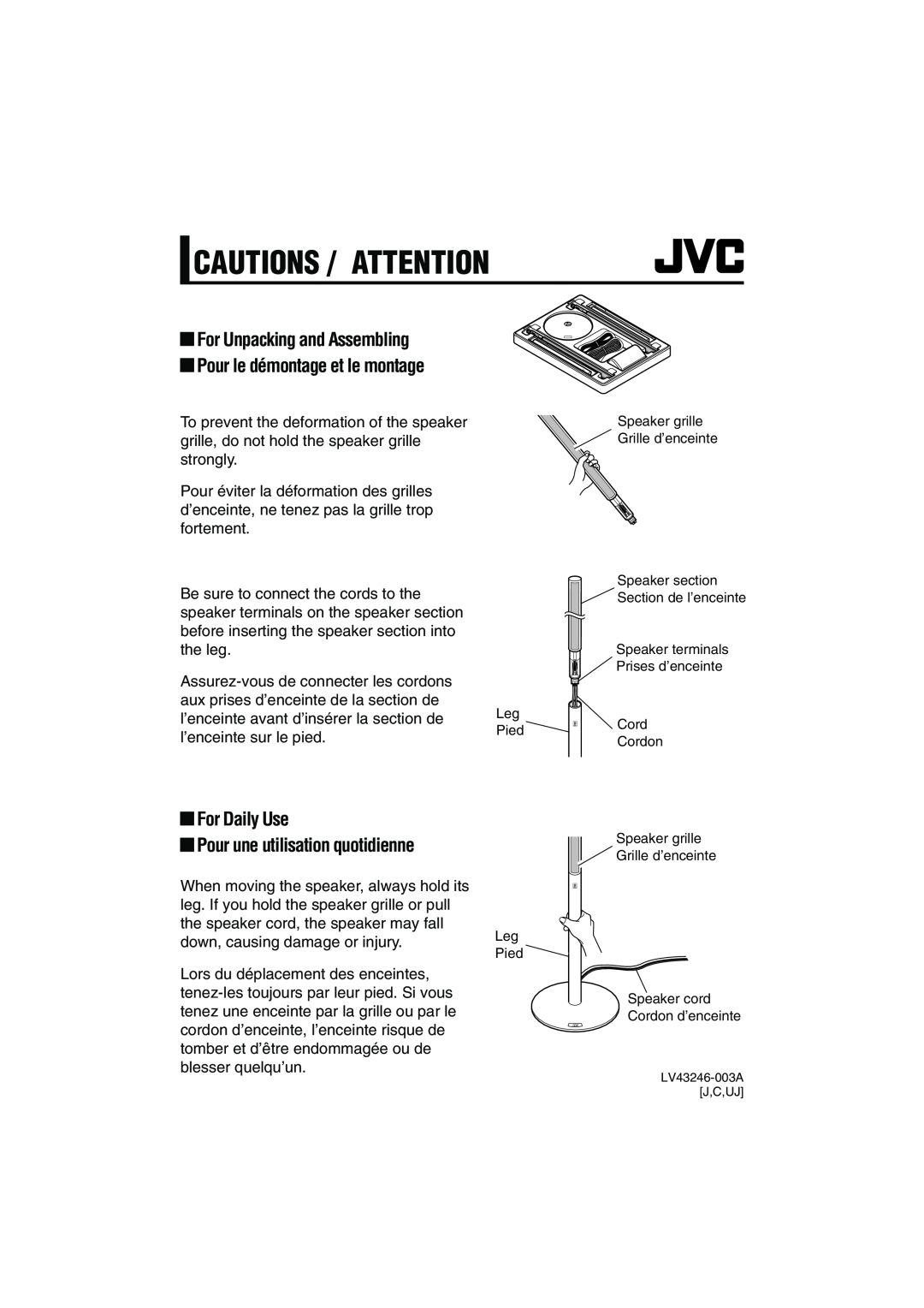 JVC SX-XD33 manual For Daily Use Pour une utilisation quotidienne, Cautions / Attention 