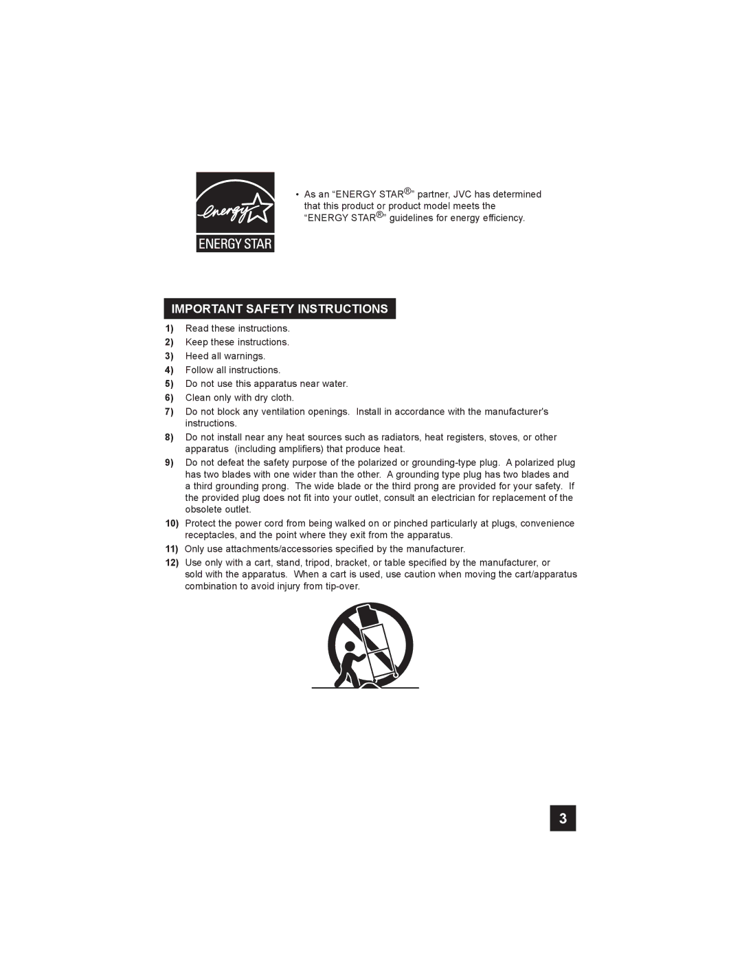 JVC LT-32X585, T-26X585, LT-26X575, LT-32X575 manual Important Safety Instructions 