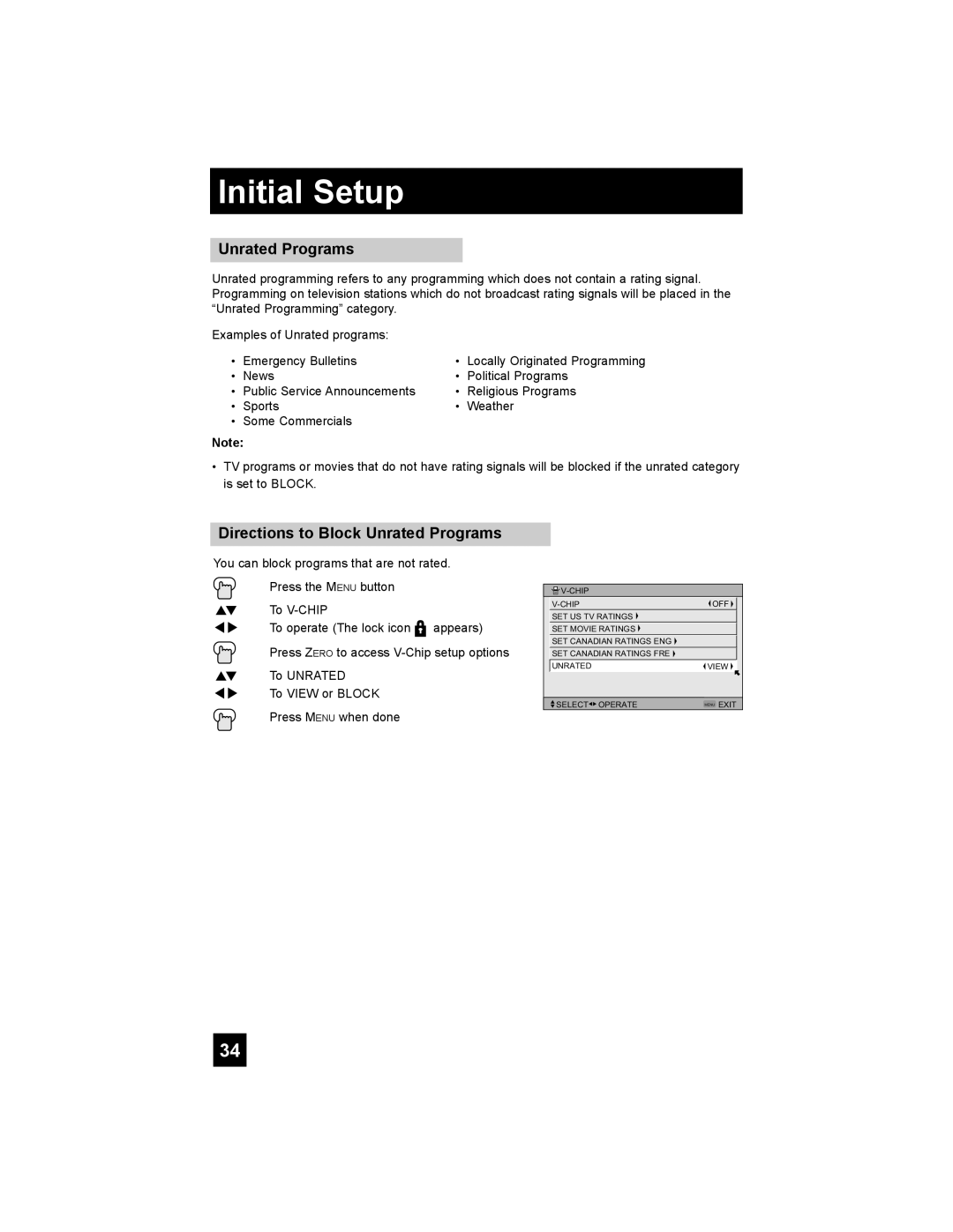 JVC LT-32X575, T-26X585, LT-26X575, LT-32X585 manual Directions to Block Unrated Programs 