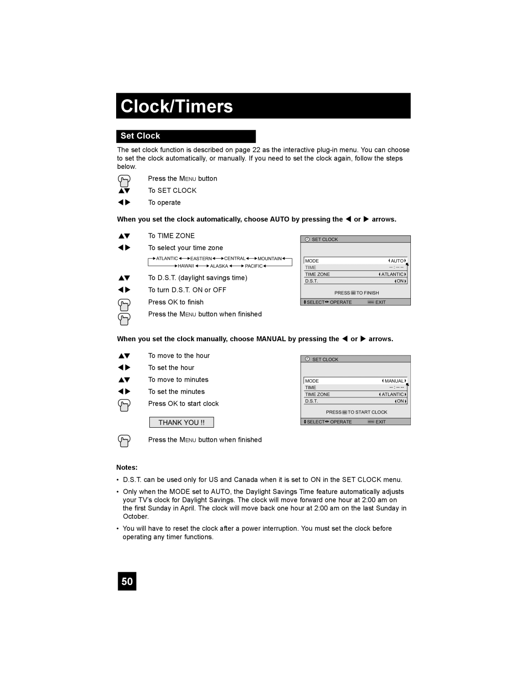 JVC LT-32X575, T-26X585, LT-26X575, LT-32X585 manual Clock/Timers, Set Clock 