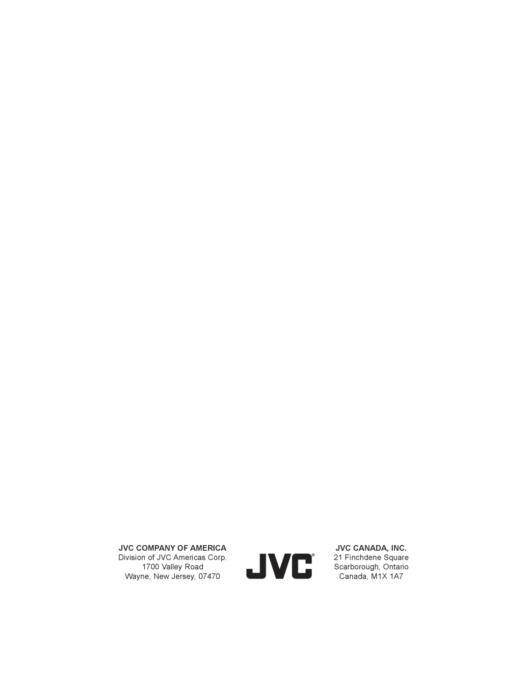 JVC T-26X585, LT-26X575, LT-32X575, LT-32X585 manual JVC Company of America JVC CANADA, INC 