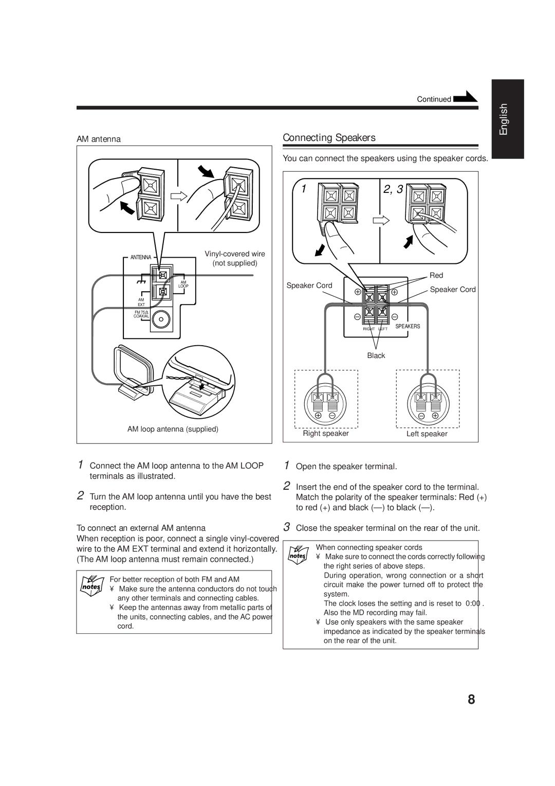 JVC SP-UXG66, TD-UXG66, XT-UXG66, AX-UXG66 manual Connecting Speakers, To connect an external AM antenna 