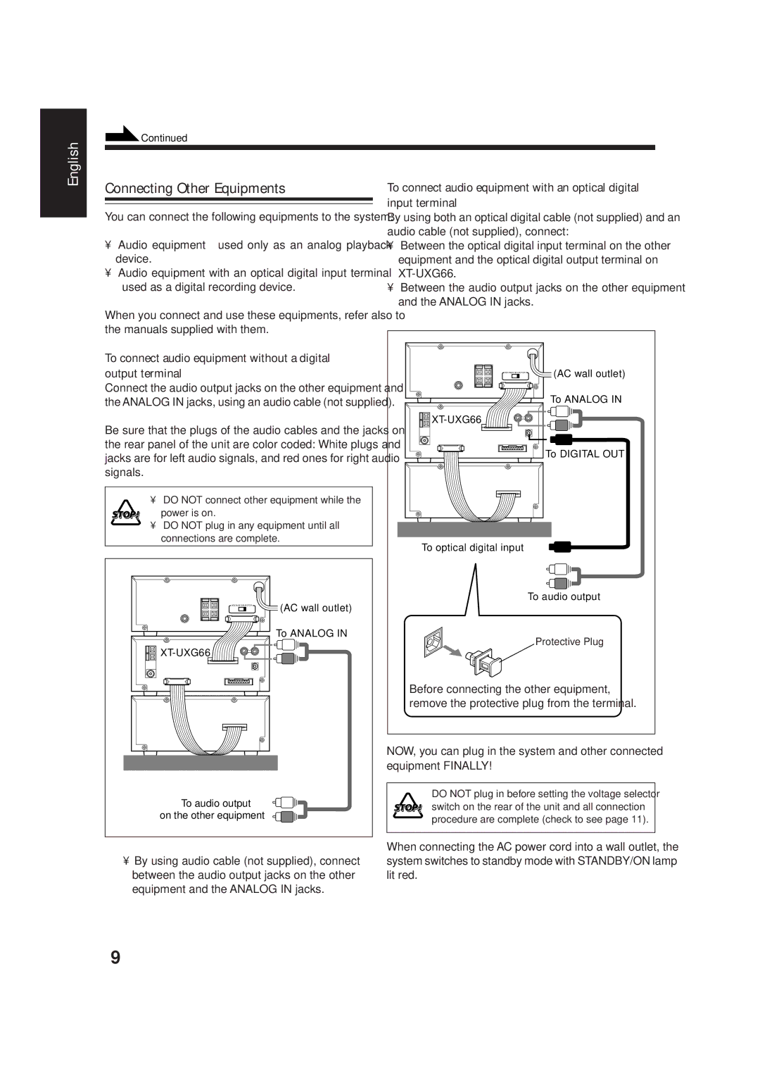 JVC XT-UXG66, TD-UXG66, SP-UXG66 Connecting Other Equipments, To connect audio equipment without a digital output terminal 