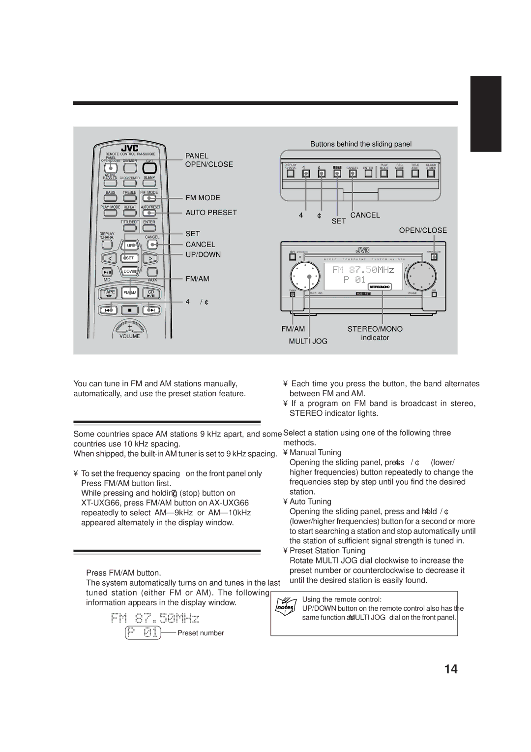 JVC AX-UXG66, TD-UXG66, SP-UXG66, XT-UXG66 manual Listening to FM and AM Broadcasts, Tuning in a Station 